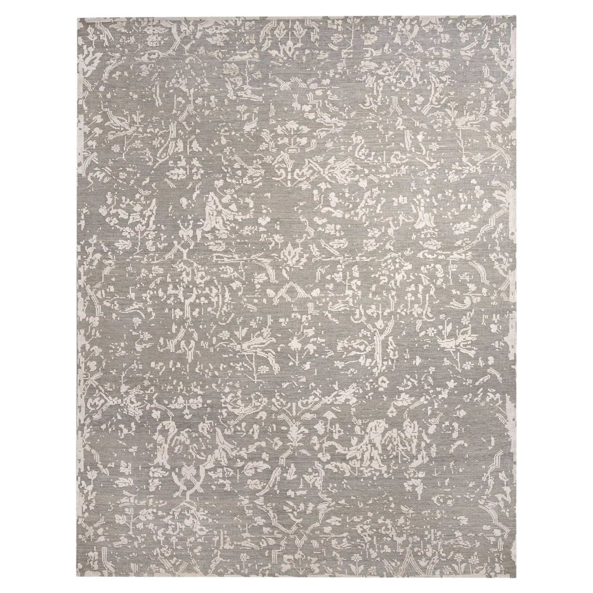 Ben Soleimani 12' x 15' Grey / Silver Traditional Wool and Viscose Rug