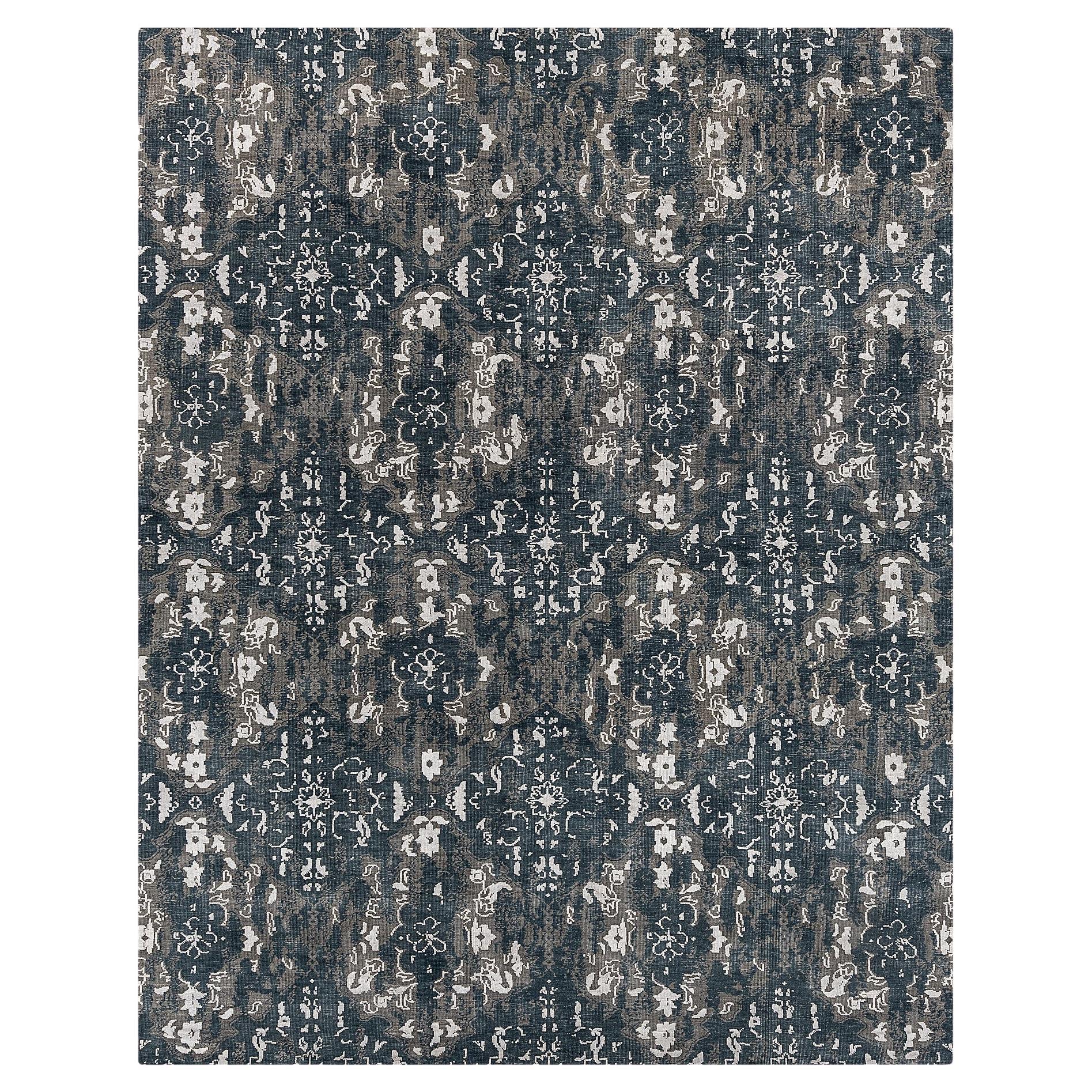 Ben Soleimani 6' x 9' Indigo / Grey Traditional Wool and Viscose Rug