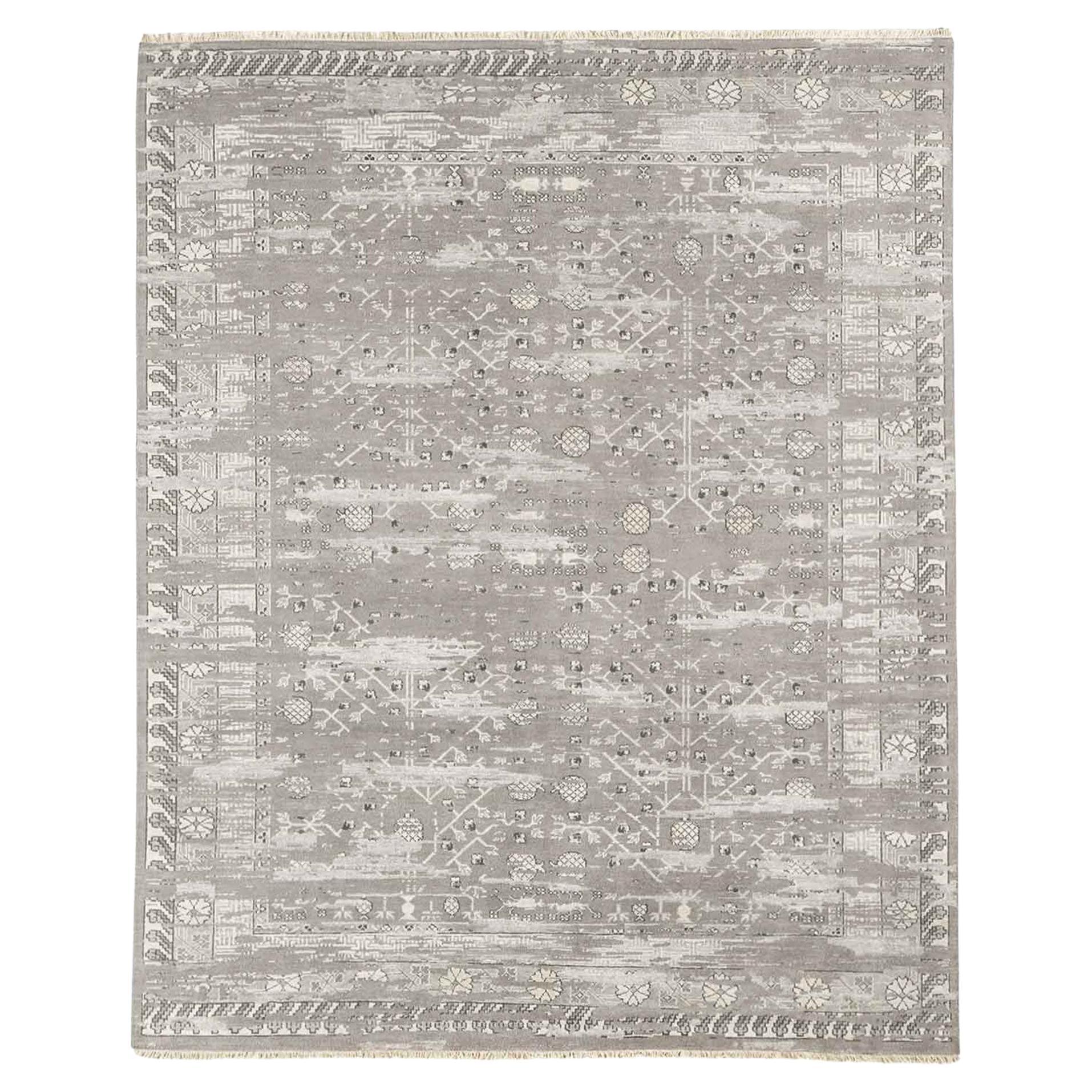 Ben Soleimani 6' x 9' Silver / Grey Traditional Wool, Silk and Viscose Rug
