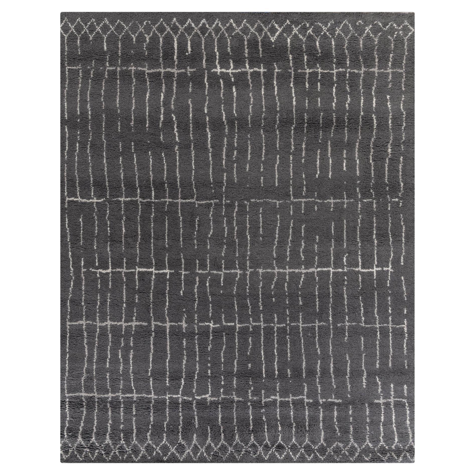 Ben Soleimani 8' x 10' Graphite / Silver Contemporary Moroccan Wool Rug For Sale