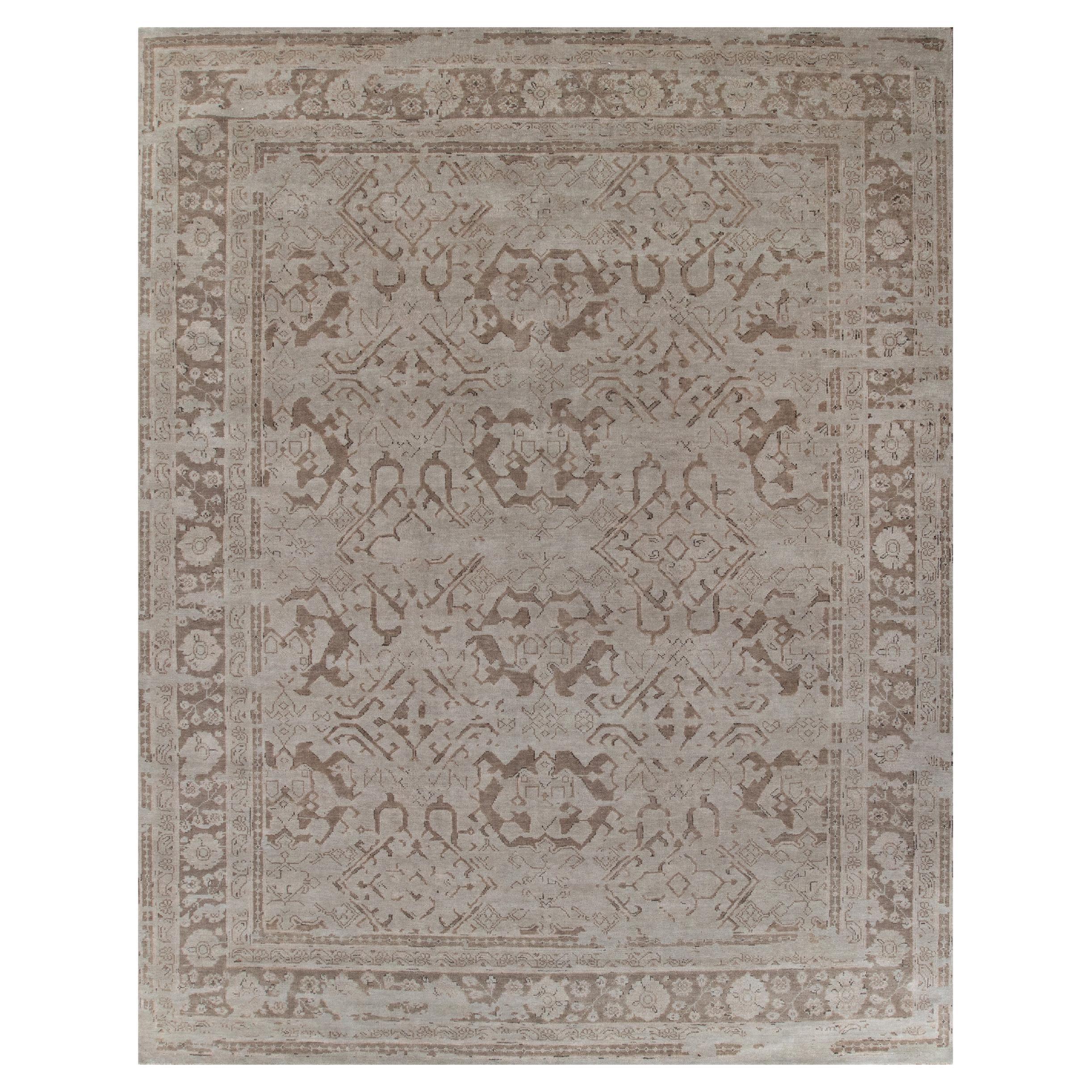 Ben Soleimani 9' x 12' Linen / Taupe Traditional Wool and Viscose Rug
