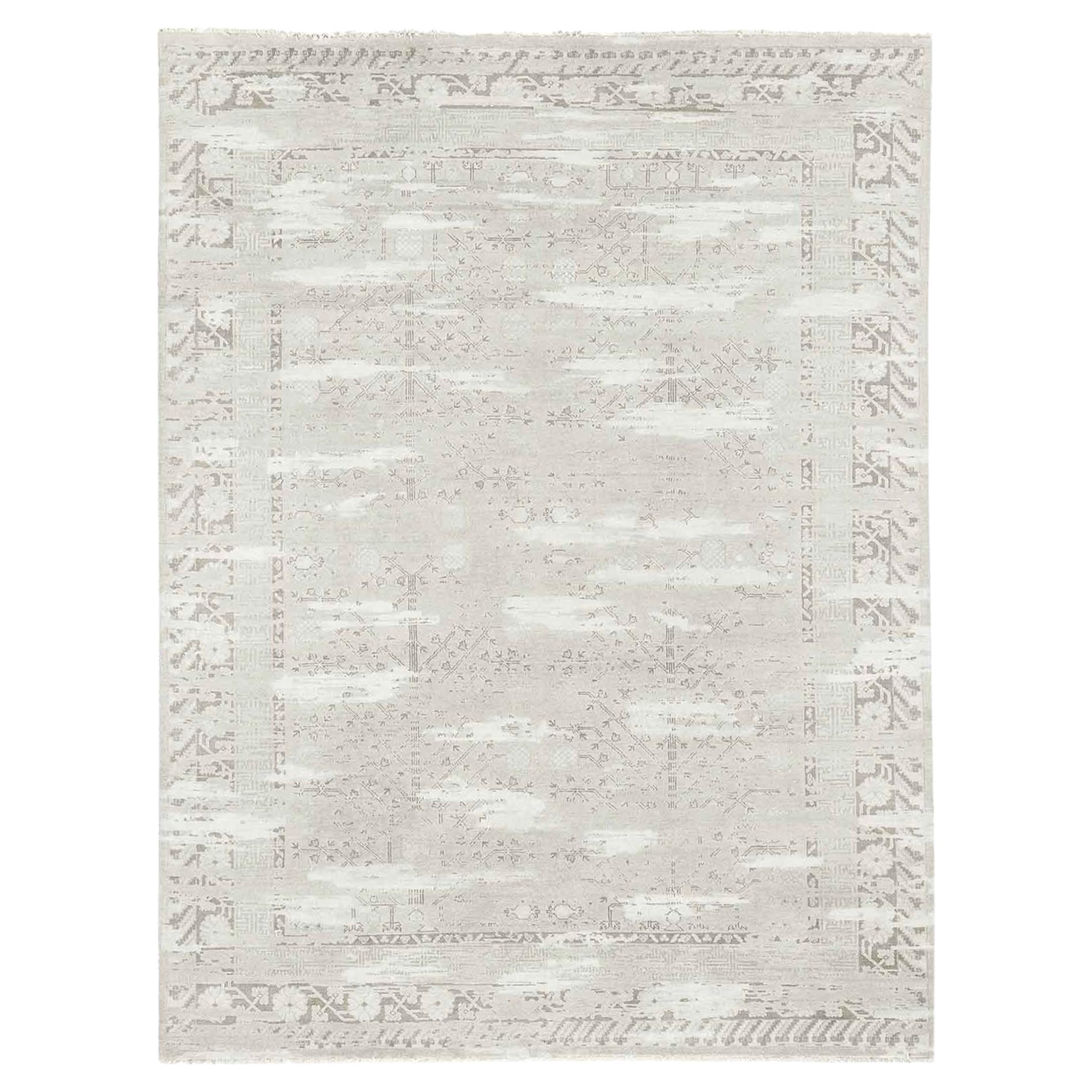 Ben Soleimani 9' x 12' Silver / Grey Traditional Wool, Silk and Viscose Rug