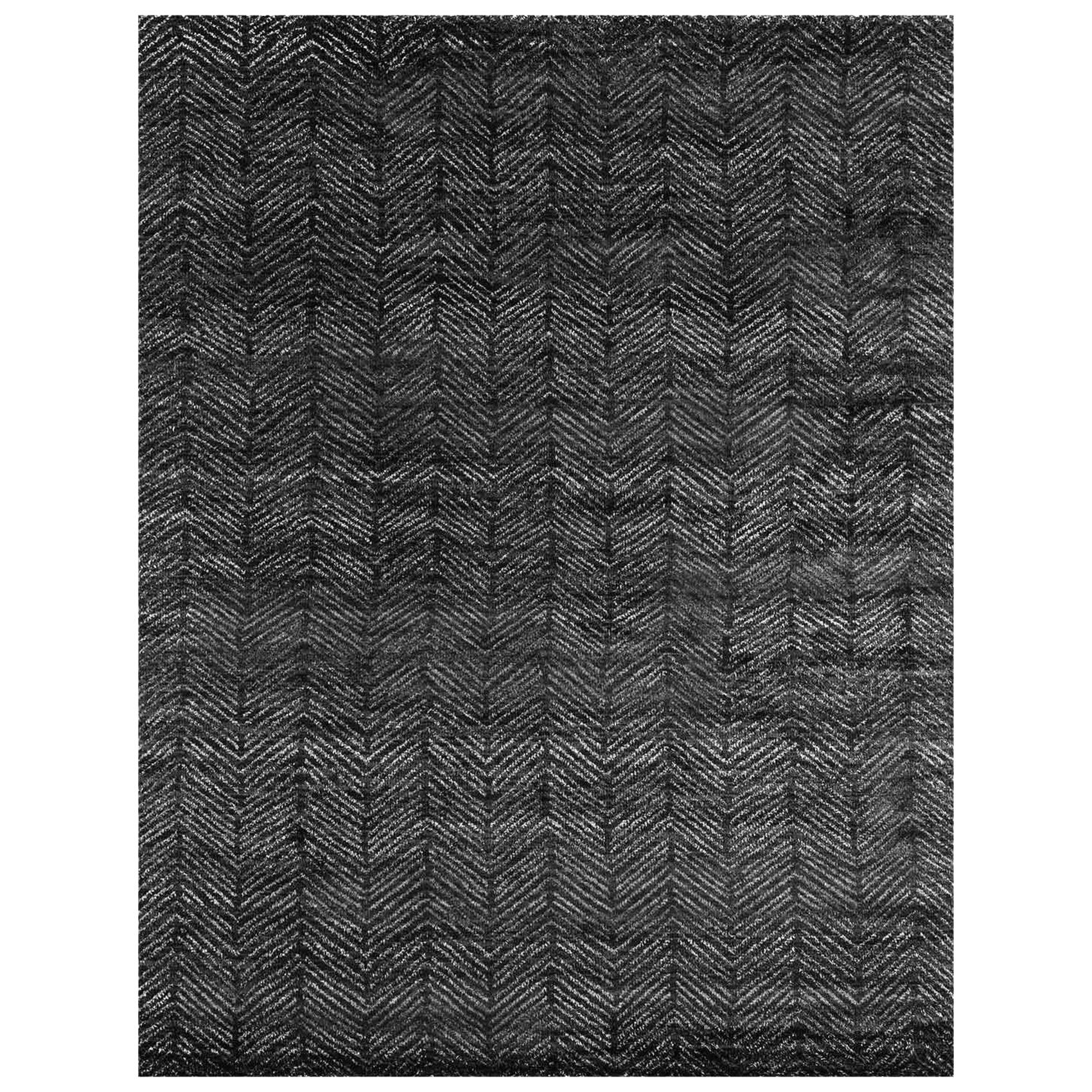 For Sale: Black (Black/Grey) Ben Soleimani Alia Rug– Hand-woven Chevron Wool + Viscose Black/Gray 10'x14'