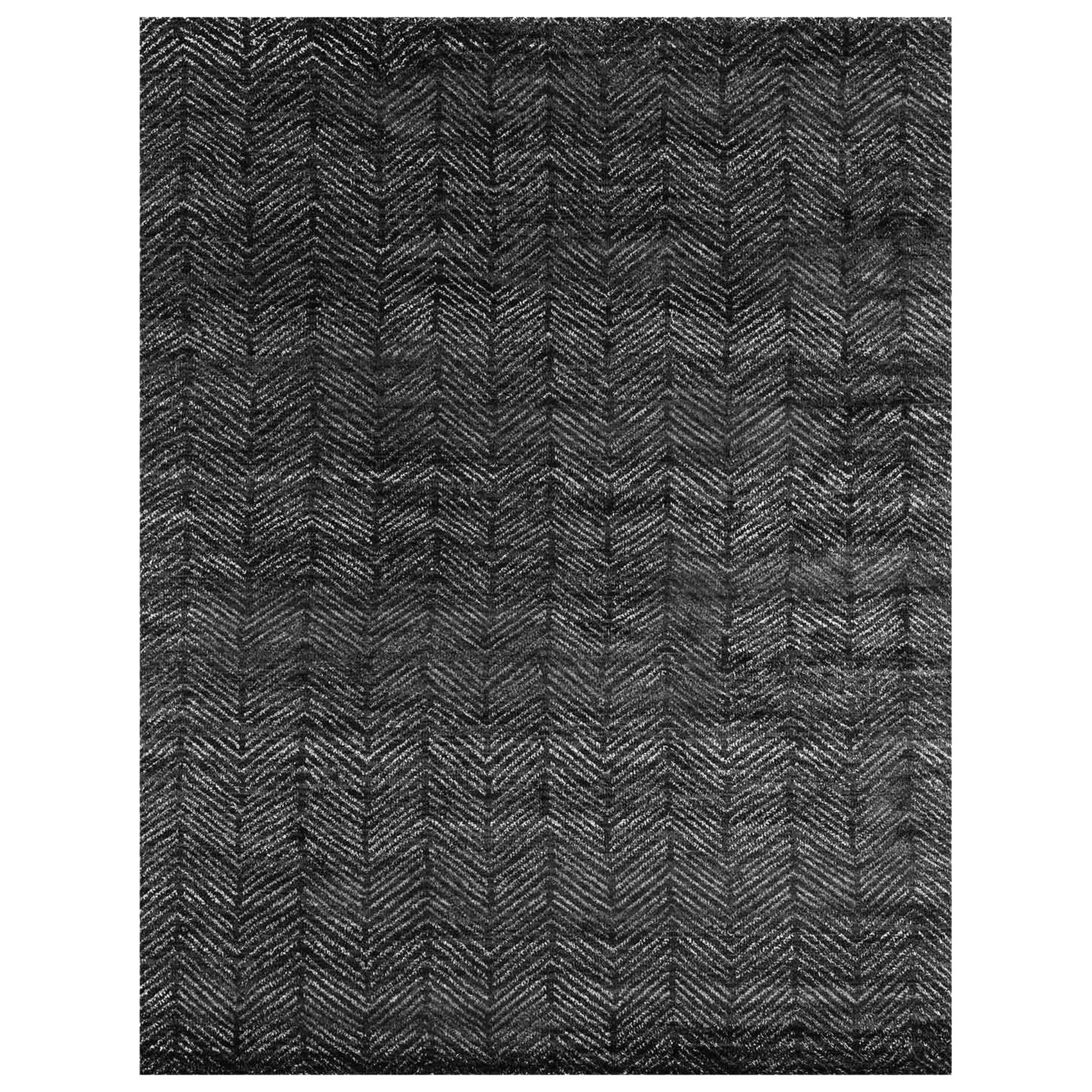 For Sale: Black (Black/Grey) Ben Soleimani Alia Rug– Hand-woven Chevron Wool + Viscose Black/Gray 12'x15'