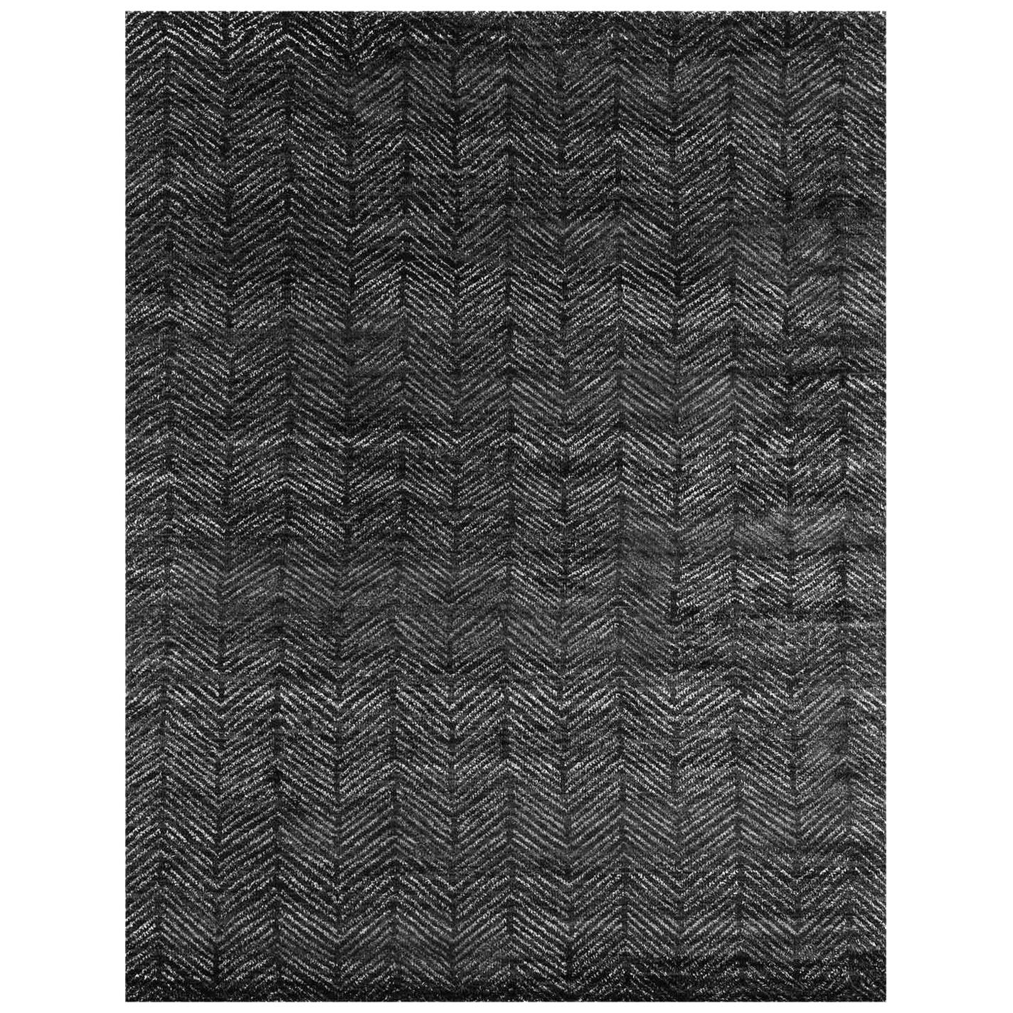 For Sale: Black (Black/Grey) Ben Soleimani Alia Rug– Hand-woven Chevron Wool + Viscose Black/Gray 8'x10'