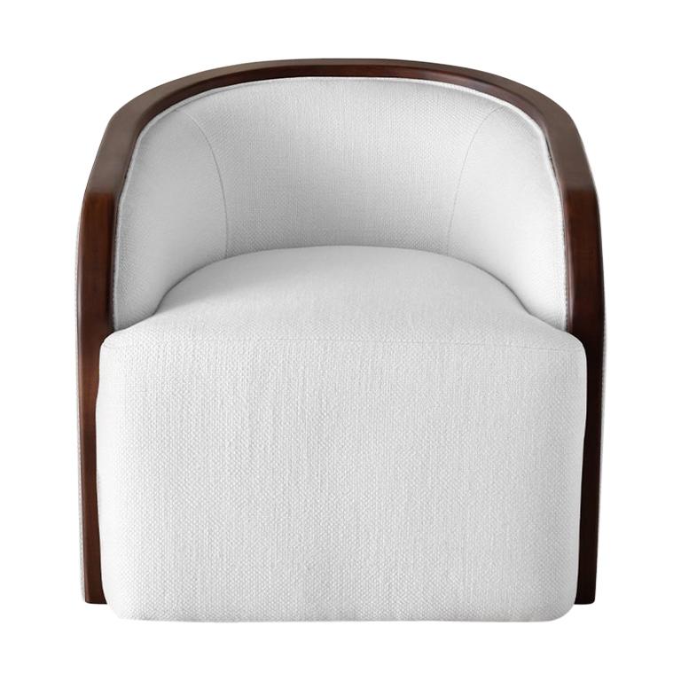 Ben Soleimani Artemis Barrel Upholstered + Wood Trim Chair For Sale