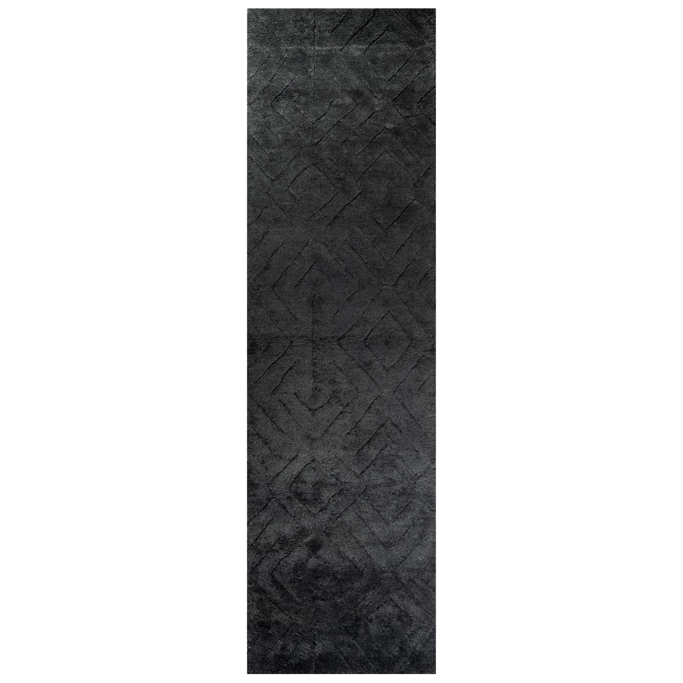 For Sale: Black (Charcoal) Ben Soleimani Cava Runner Rug– Moroccan Hand-knotted Ultra-plush Charcoal