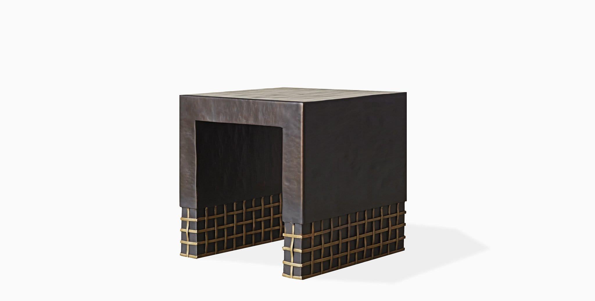 The Crawford Accent Table creates huge visual impact with its black forged steel waterfall body appealingly contrasted with an open weave brass base detail making it an unforgettable addition to your space.

Iron frame with Black Steel
