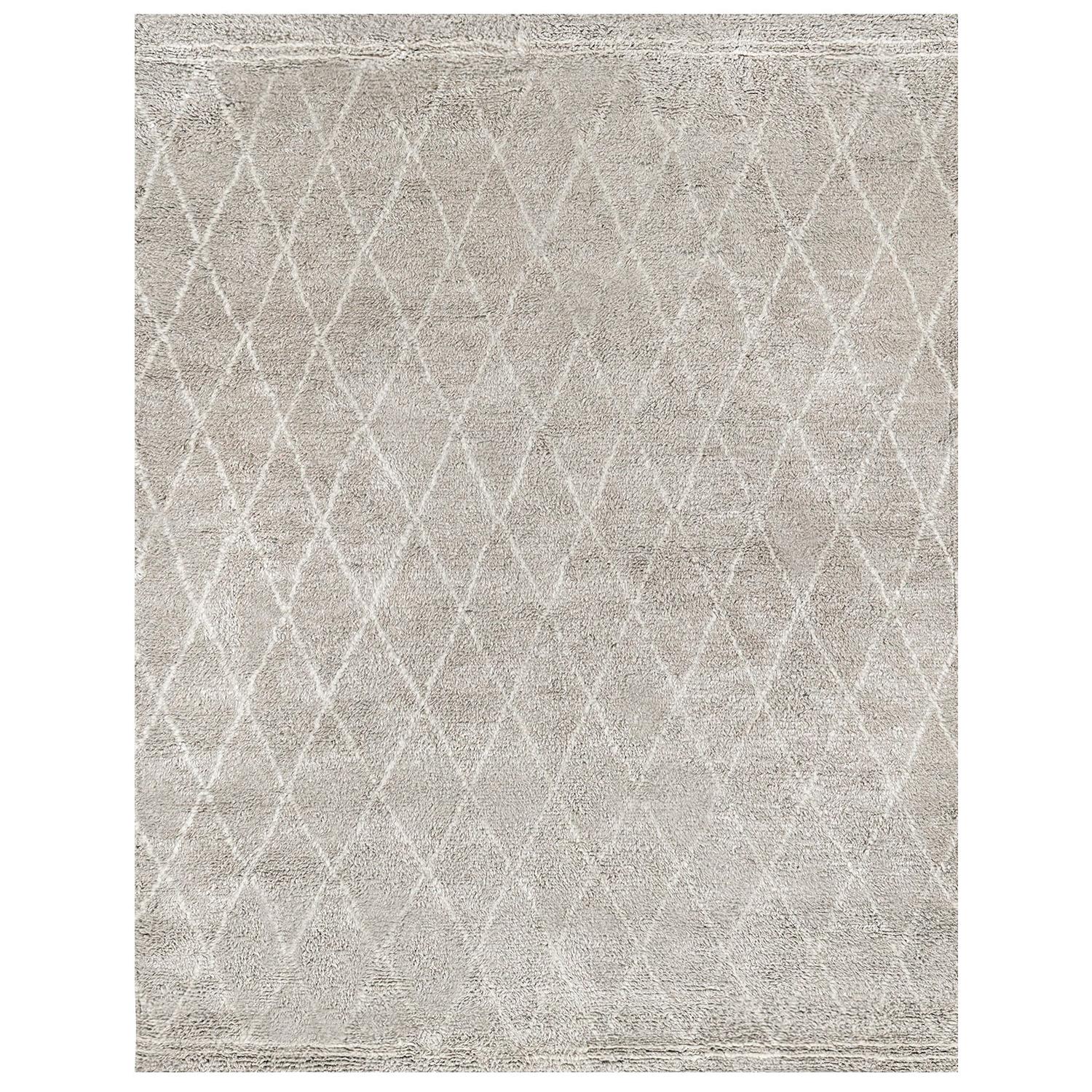 Ben Soleimani Daya Rug– Moroccan Ultra-plush Soft Silver Mist 9'x12' For Sale