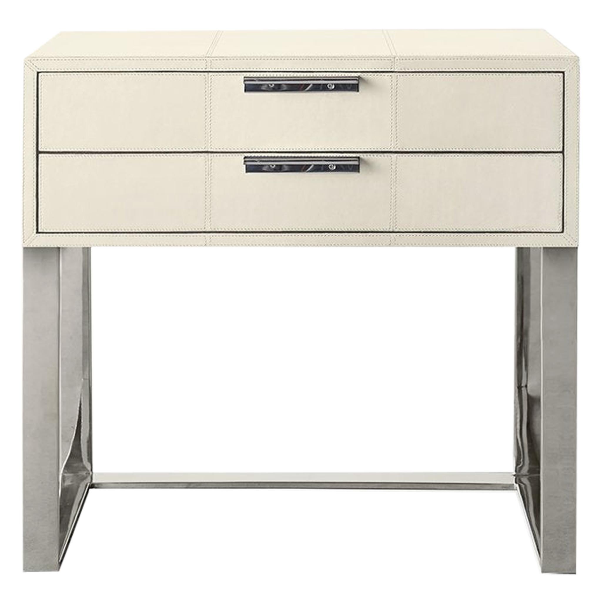 Ben Soleimani Holbrook Nightstand in Leather - Bone For Sale