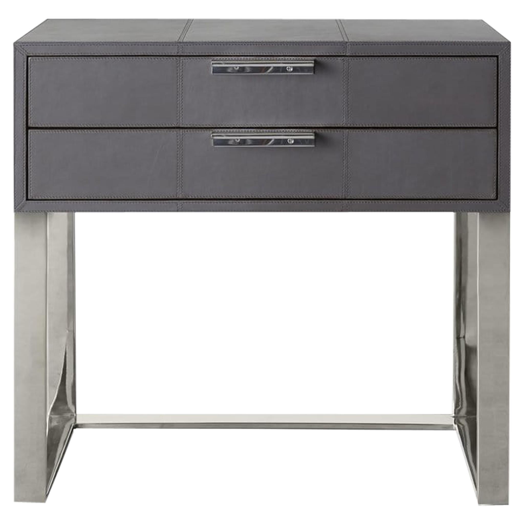 Ben Soleimani Holbrook Nightstand in Leather - Pewter For Sale
