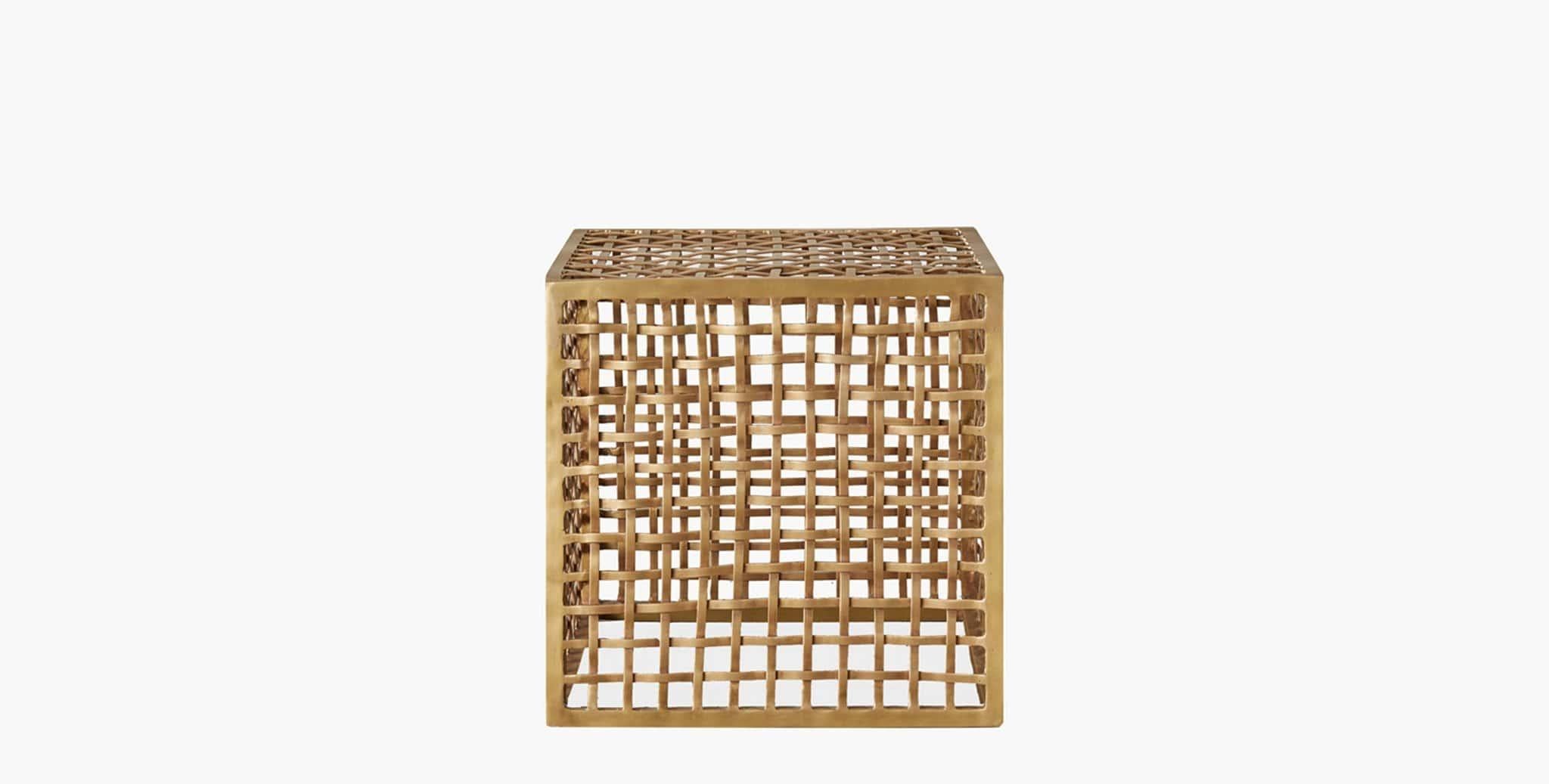Our Lennox Side Table features a cube Silhouette crafted with a delicate brass weave, making it the perfect accent table. Our handcrafted fabrics, leathers, and finishes are inspired by the natural variations within fibers, textures, and weaves.