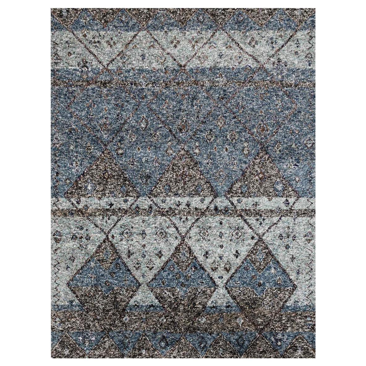 Ben Soleimani Multi-Moroccan Rug– Hand-woven Plush Wool + Viscose Indigo 10'x14' For Sale