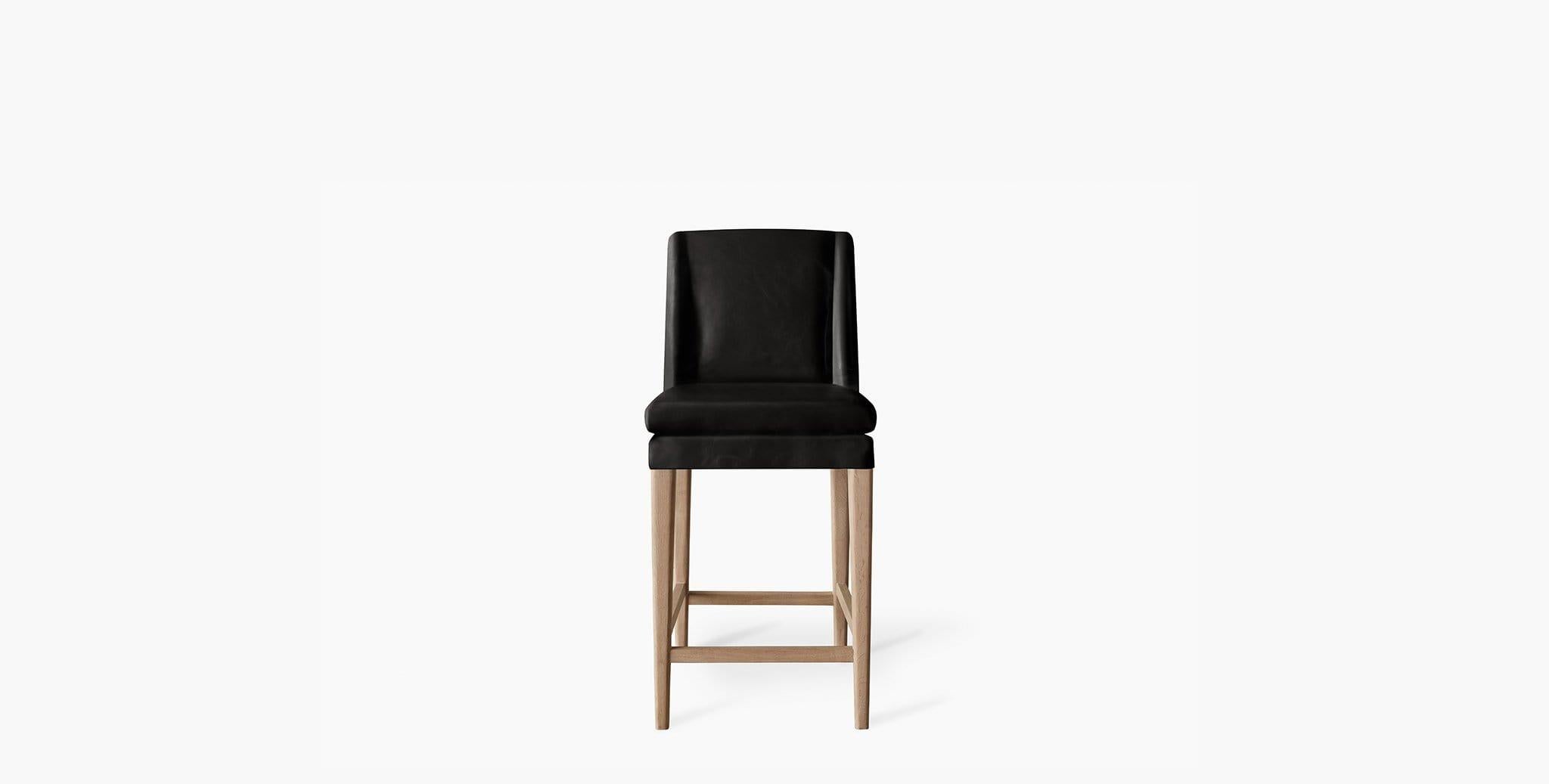 Our Pomona Bar Stool offers a comfortably padded seat and supportive back in warm grey oak. Our handcrafted fabrics, leathers, and finishes are inspired by the natural variations within fibers, textures, and weaves. Each selection is one-of-a-kind