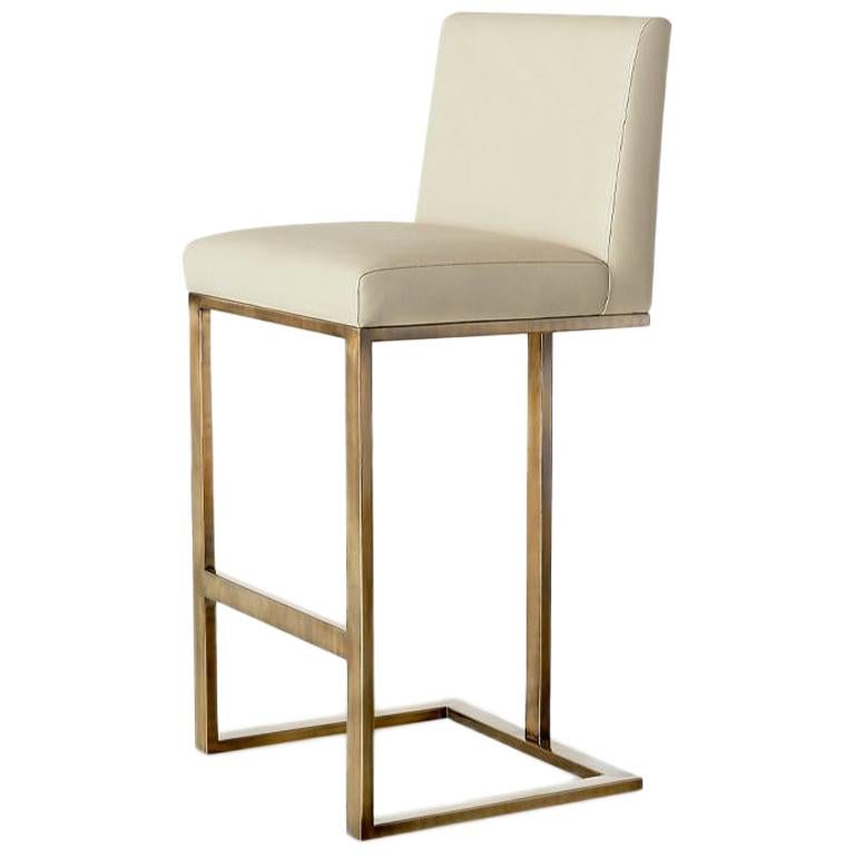 Ben Soleimani Savanna Bar Stool in Leather - Parchment For Sale