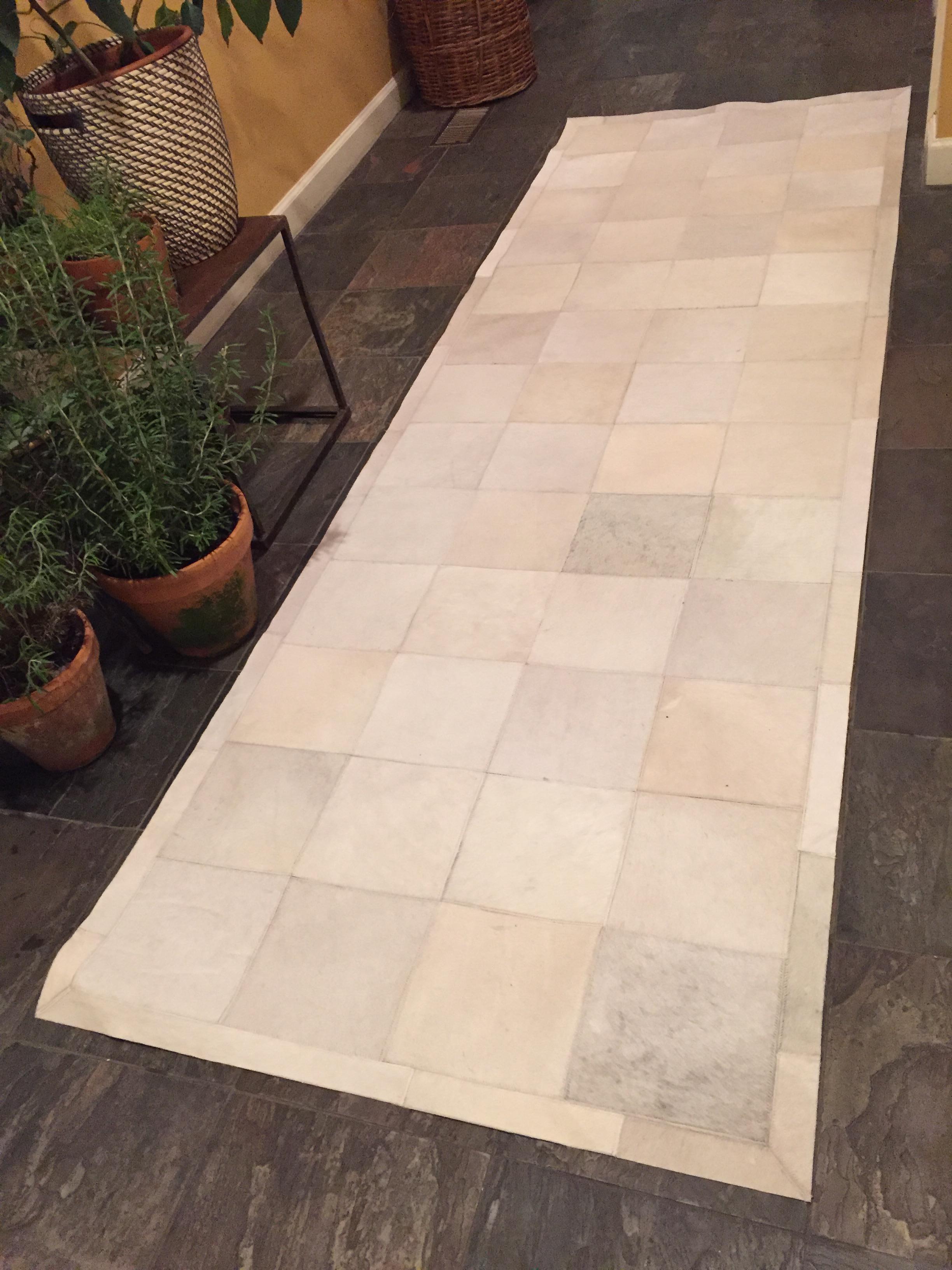 American Restoration Hardware Cowhide Runner in Ivory by  Ben Soleimeni 2 x8 For Sale