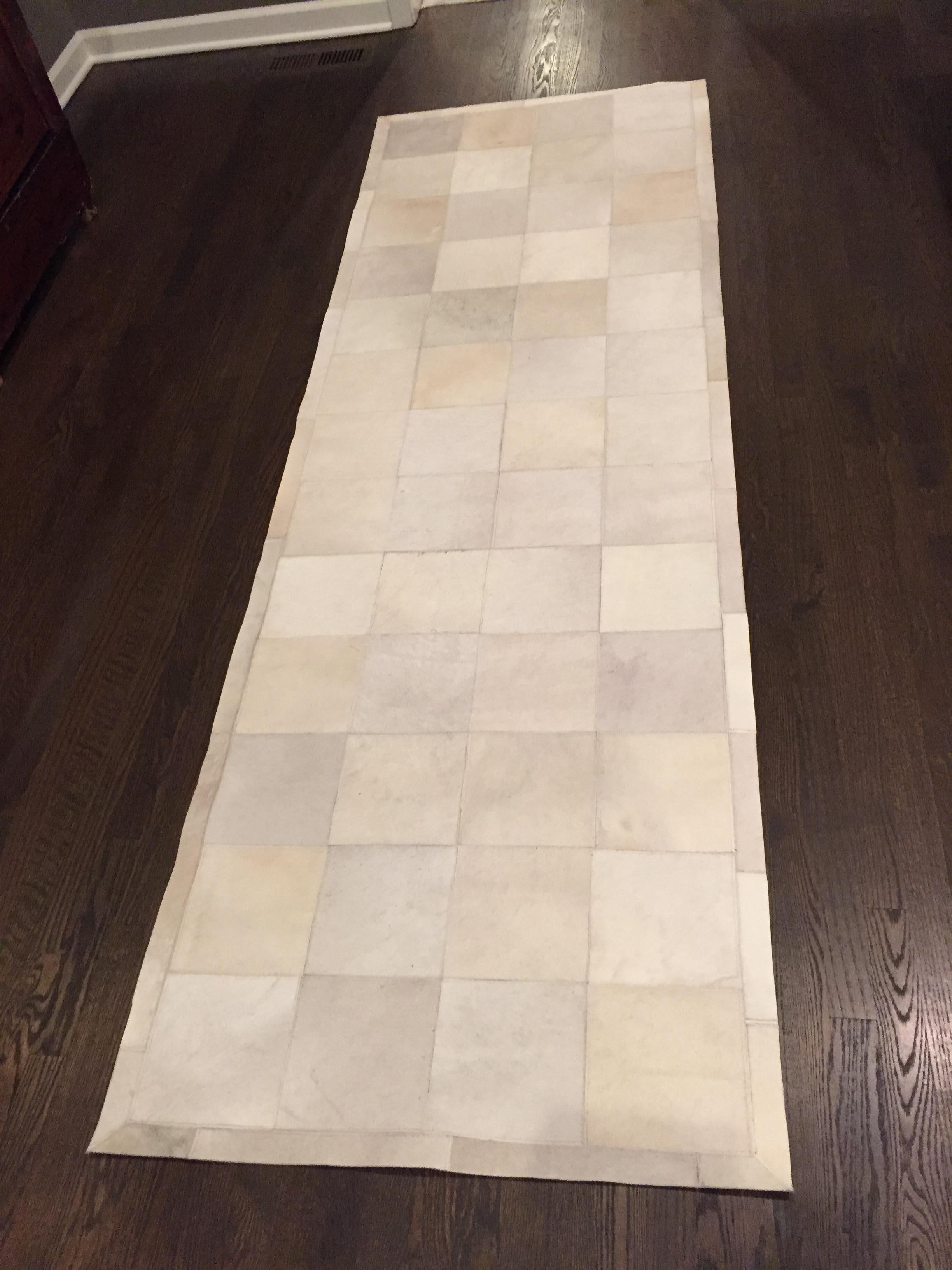 Hand-Crafted  Restoration Hardware Cowhide Runner in Ivory by  Ben Soleimeni 2 x8 For Sale
