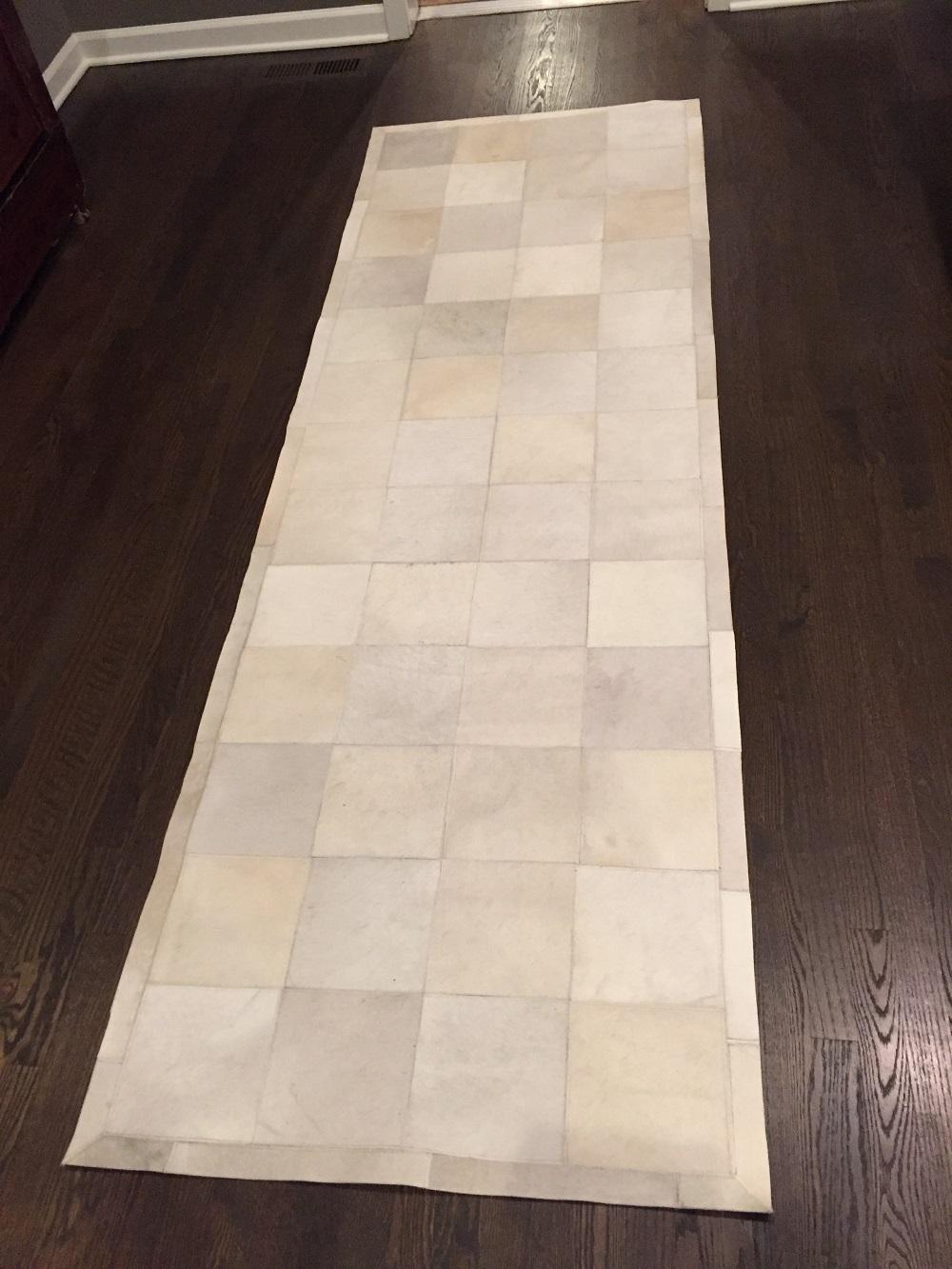  Restoration Hardware Cowhide Runner in Ivory by  Ben Soleimeni 2 x8 In Excellent Condition For Sale In Chicago, IL