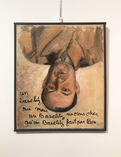 Ben Vautier "Tribute to Baselitz" 1990, Oil on Canvas Portrait Contemporary Art