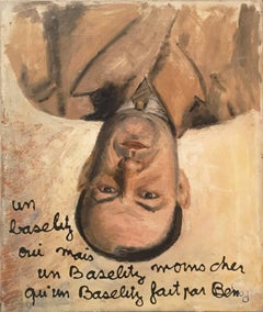 Ben Vautier "Tribute to Baselitz" 1990, Oil on Canvas Portrait Contemporary Art