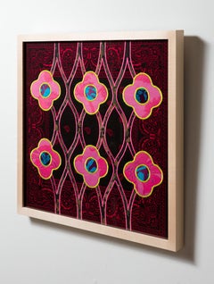 "Flower Fence 3", Tapestry, Quilt, Neon Embroidery, Floral,  Chain Fence Pattern