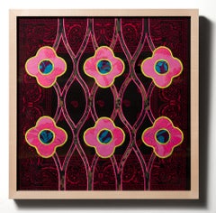 "Flower Fence 3", Tapestry, Quilt, Neon Embroidery, Floral, Chain Fence Pattern