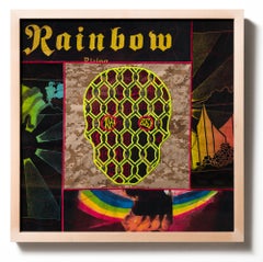 "Rainbow Skull", Tapestry Quilt, Neon Embroidery, Skull, Chain Fence Pattern