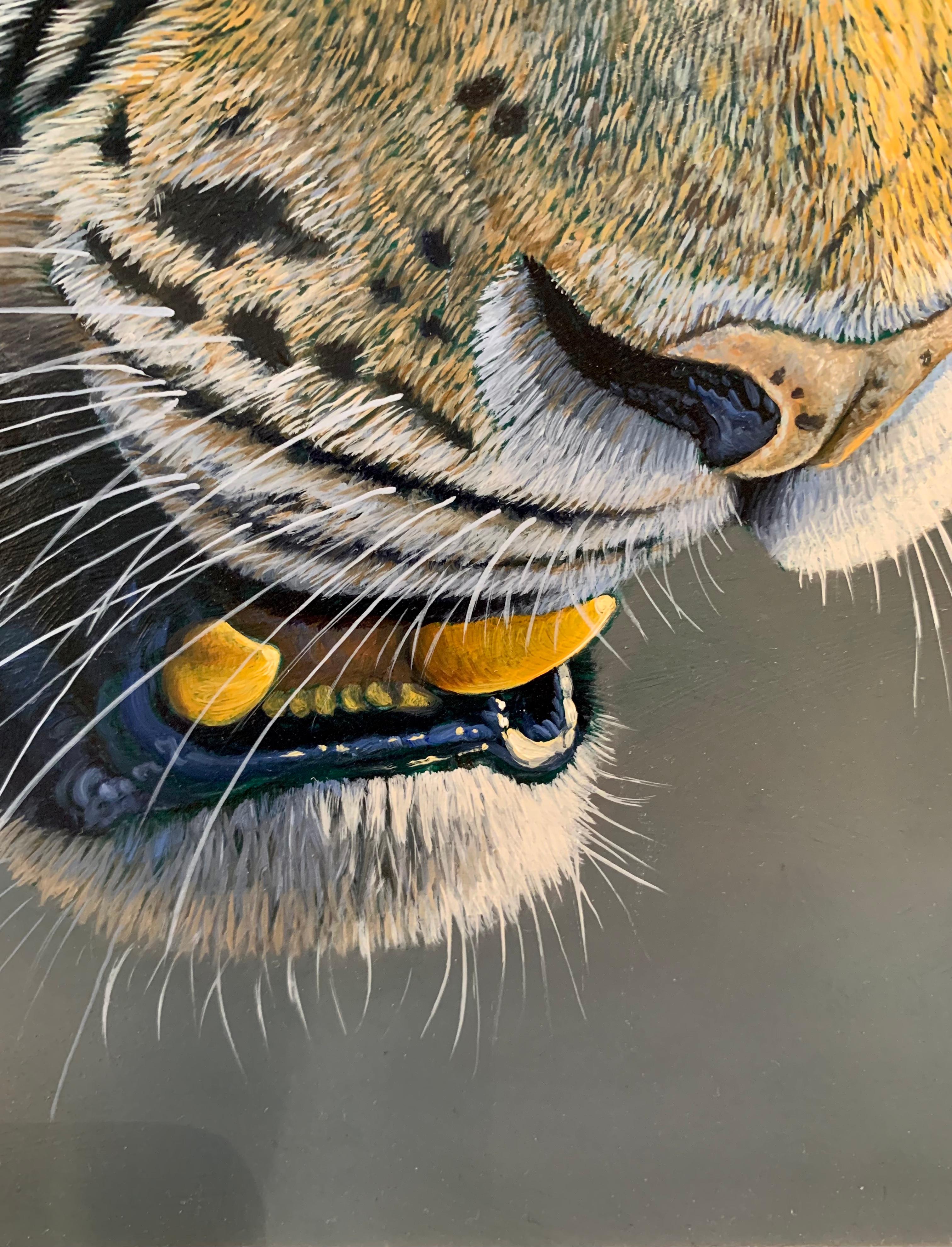 'Focus' by Ben Waddams is a Contemporary Realist Wildlife oil painting of a Tiger. With such incredible detail you can almost feel fur and hear the roar from the animals mouth. 

Ben Waddams is a British wildlife artist living and working in