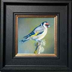 'Goldfinch' Painting of a english small bird on a branch, red, yellow & green