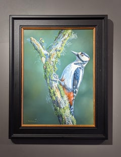 'The Local Branch' Photorealistic Contemporary Painting of a woodpecker wildlife