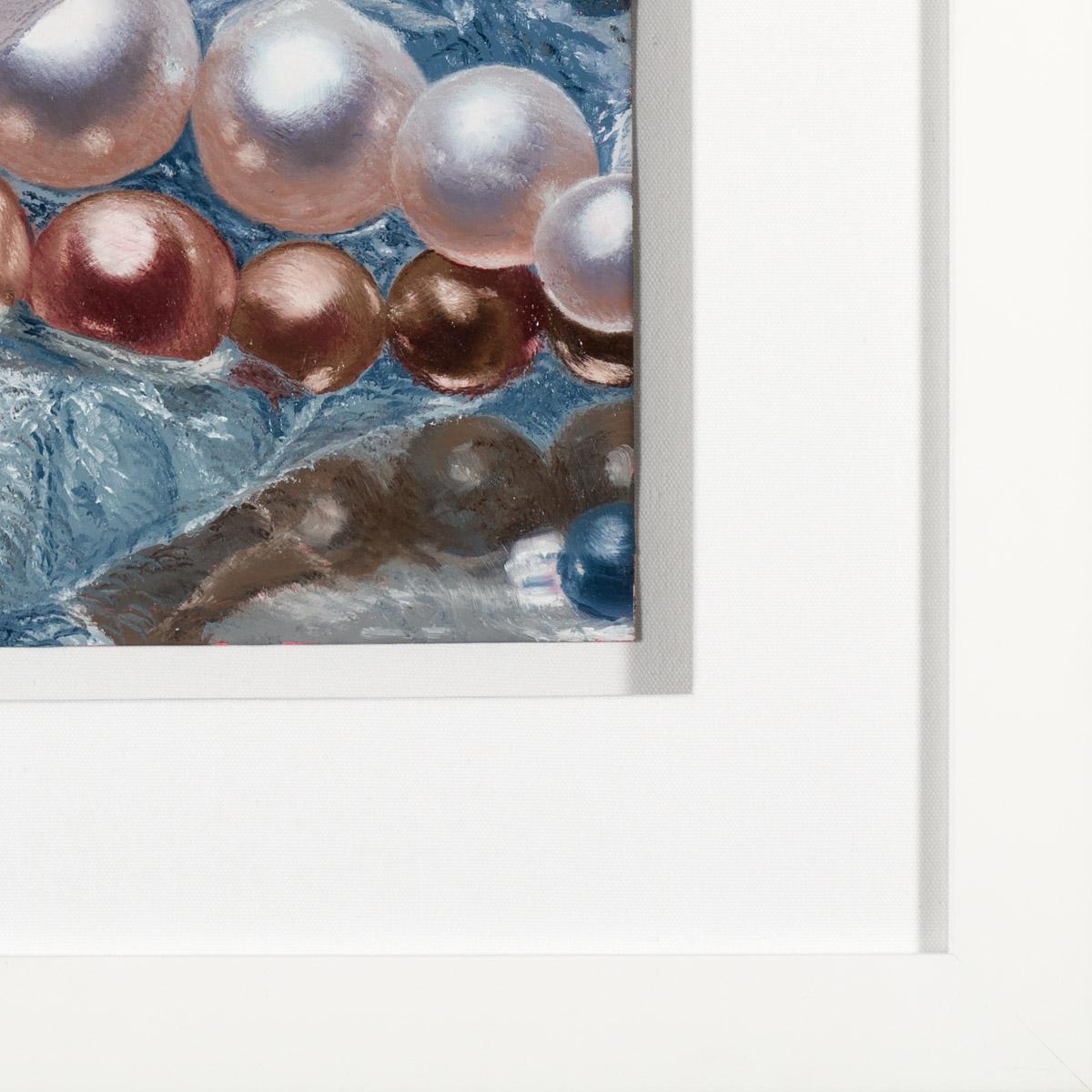 Mirror Pearls is an oil painting on prepared paper, sheet size 12.25 x 16.25 inches, signed, titled and dated verso, 'Ben Weiner Mirror Pearls 2019' and framed in a contemporary white frame.

Connecting two opposing styles—abstraction