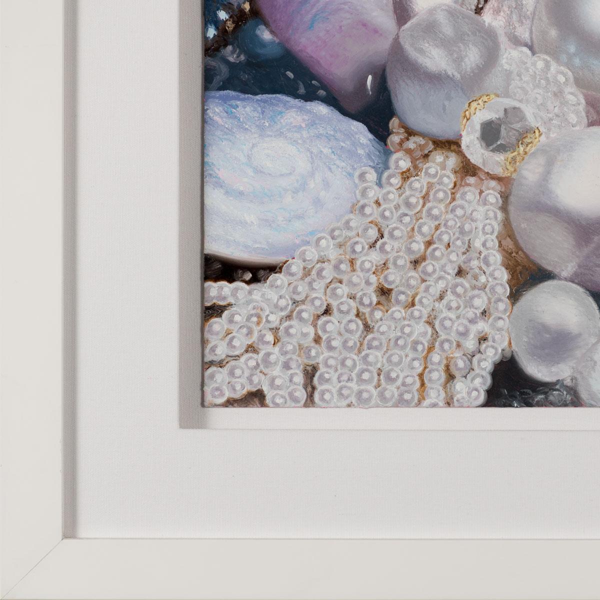 Oceanic Pearls is an oil painting on prepared paper, sheet size 15.75 x 22 inches, signed, titled and dated verso, 'Ben Weiner Oceanic Pearls 2019' and framed in a contemporary white frame.

Connecting two opposing styles—abstraction