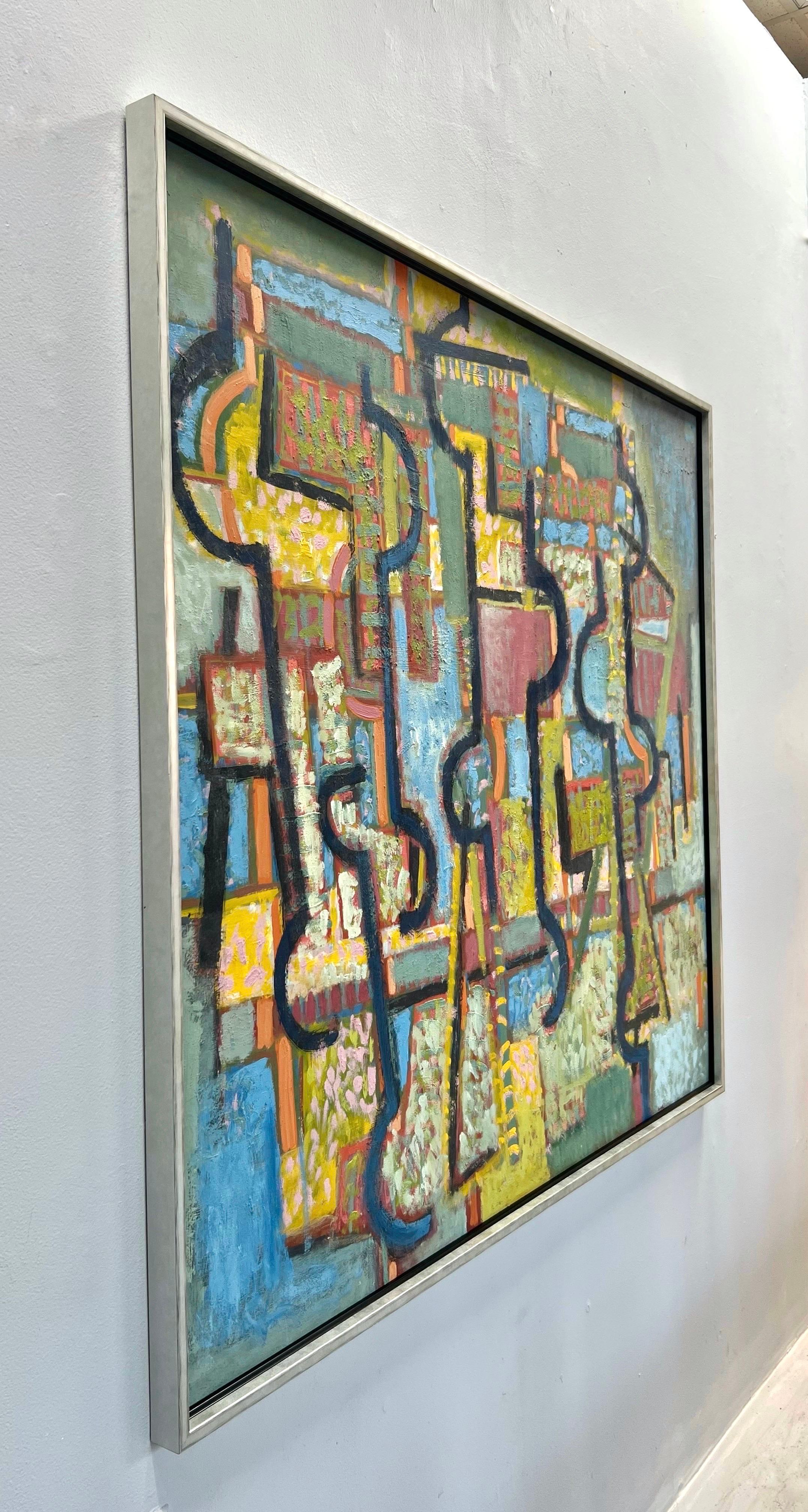 A large painting by New York School artist Ben Wilson. Signed on verso. Name of work is “Over View”
Burnished silver frame.