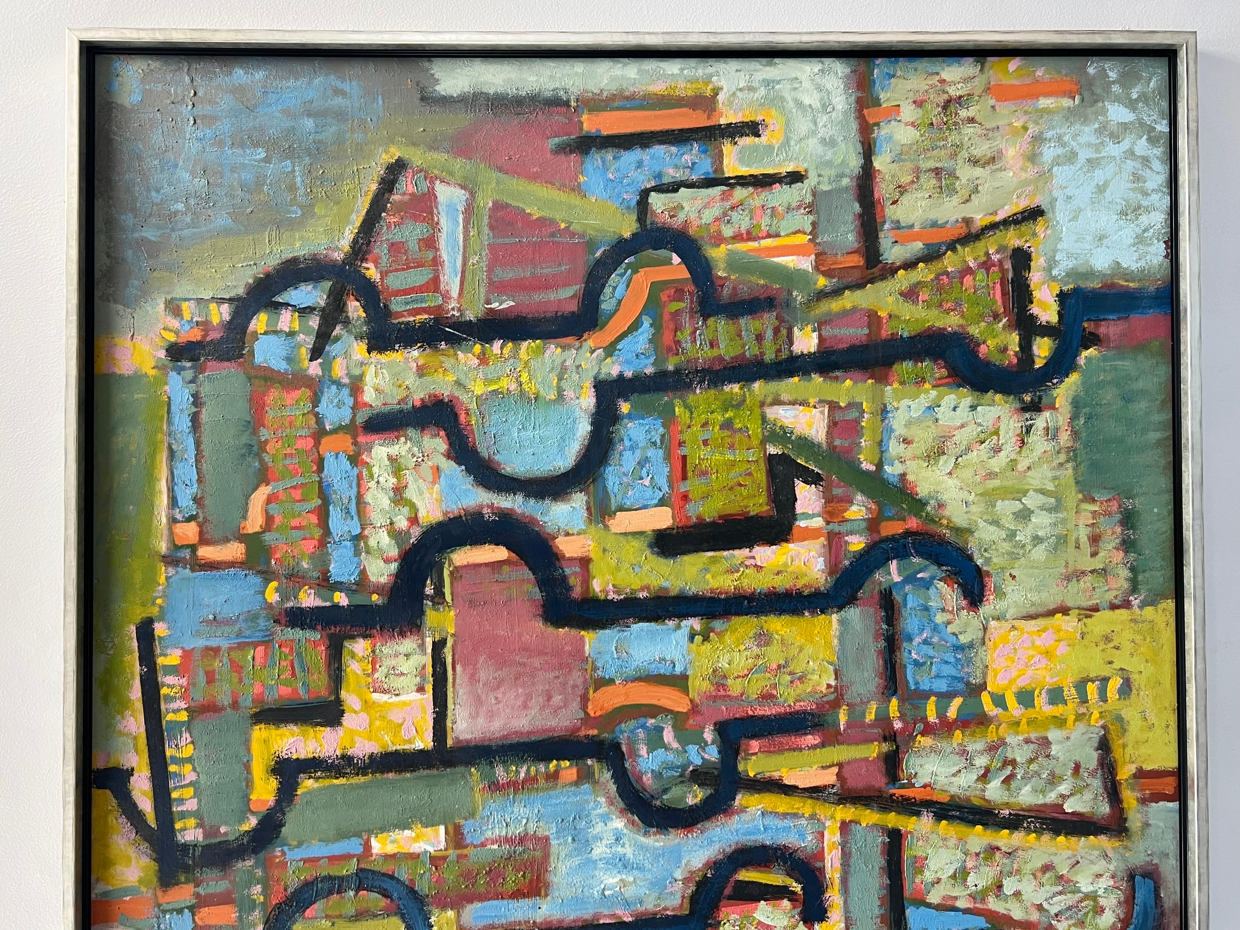 Late 20th Century Ben Wilson Large Abstract Oil on Board New York School, 1970s For Sale