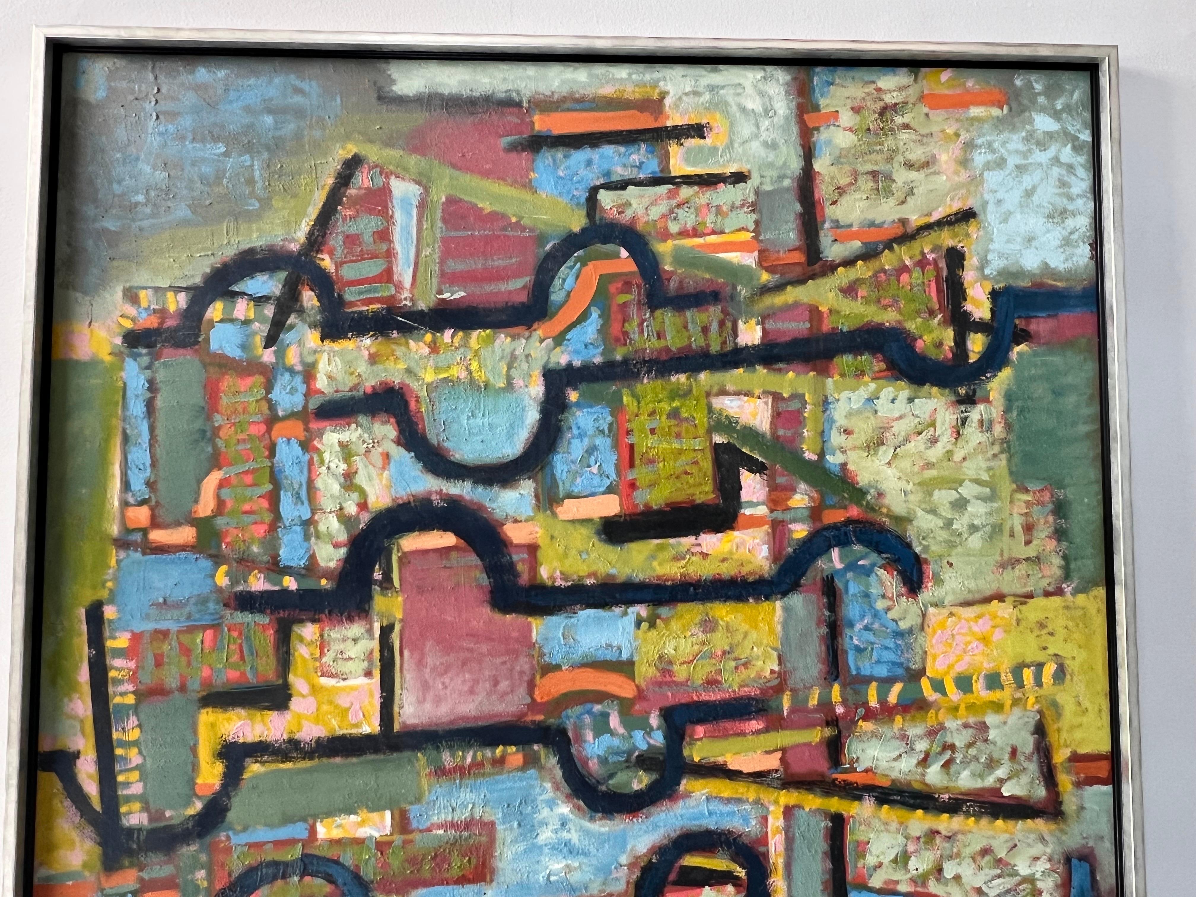 Ben Wilson Large Abstract Oil on Board New York School, 1970s For Sale 1