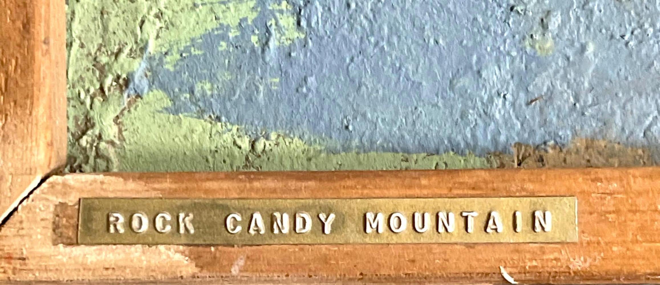 Ben Wilson
Rock Candy Mountain, ca. 1970
Oil on masonite board (Hand Signed, titled and dated)
Hand signed, titled and dated by Ben Wilson on the back
Frame Included: held in artist's original vintage 1970 wood frame
This stunning painting with
