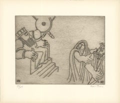 1966 Ben-Zion „Enkidu konfrontiert Gilgamesh (XVIII)“ Graue Radierung