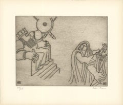 1966 Ben-Zion 'Enkidu Confronts Gilgamesh (XVIII)' Gray Etching