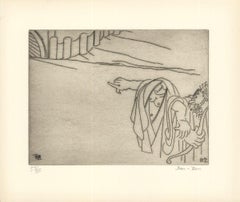 1966 Ben-Zion "La sacerdotessa conduce Enkidu a Uruk (XVII)" Acquaforte grigia