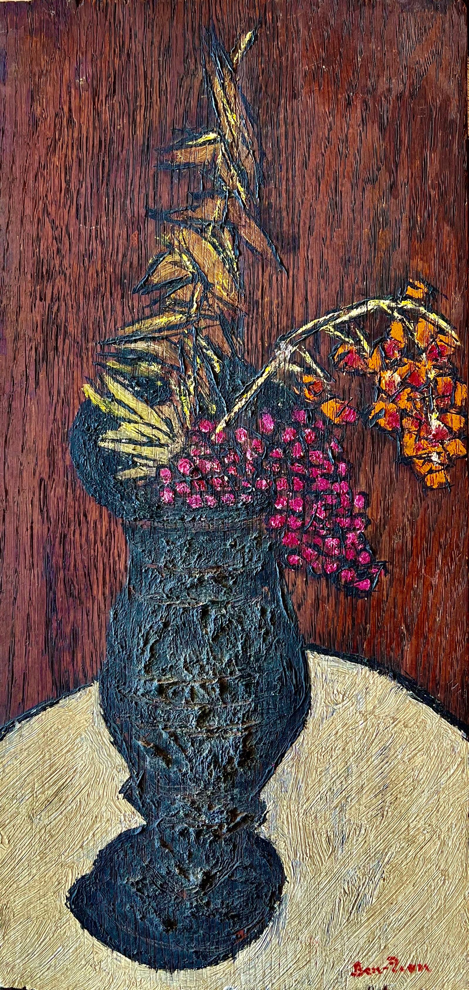 Amerikanische Modernist Ölgemälde Expressionist Vase, Blumen WPA Künstler Ben ZIon im Angebot 6