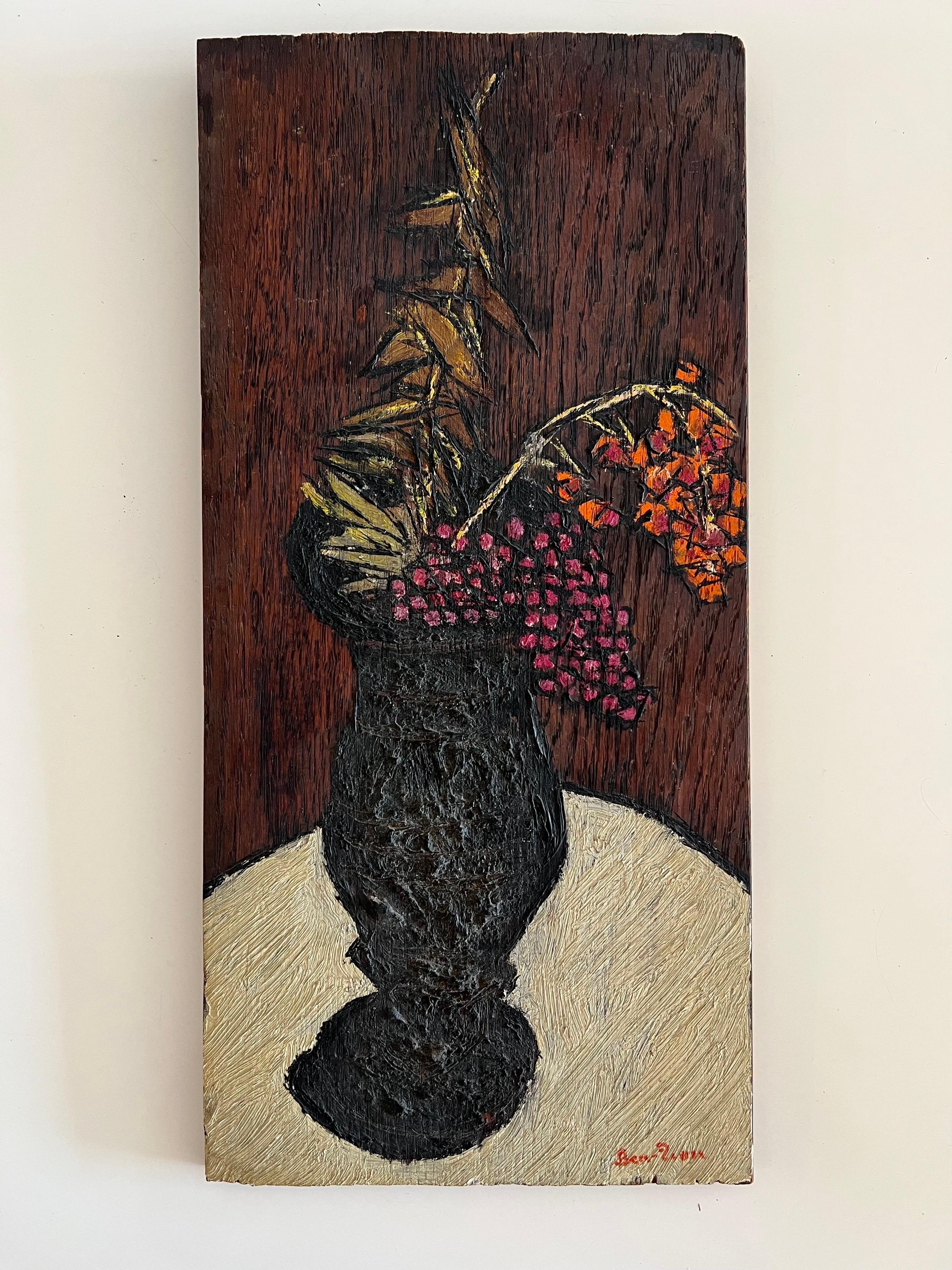 Vase expressionniste moderniste américain, fleurs de l'artiste de la WPA Ben ZIon - Expressionniste Painting par Ben-Zion Weinman