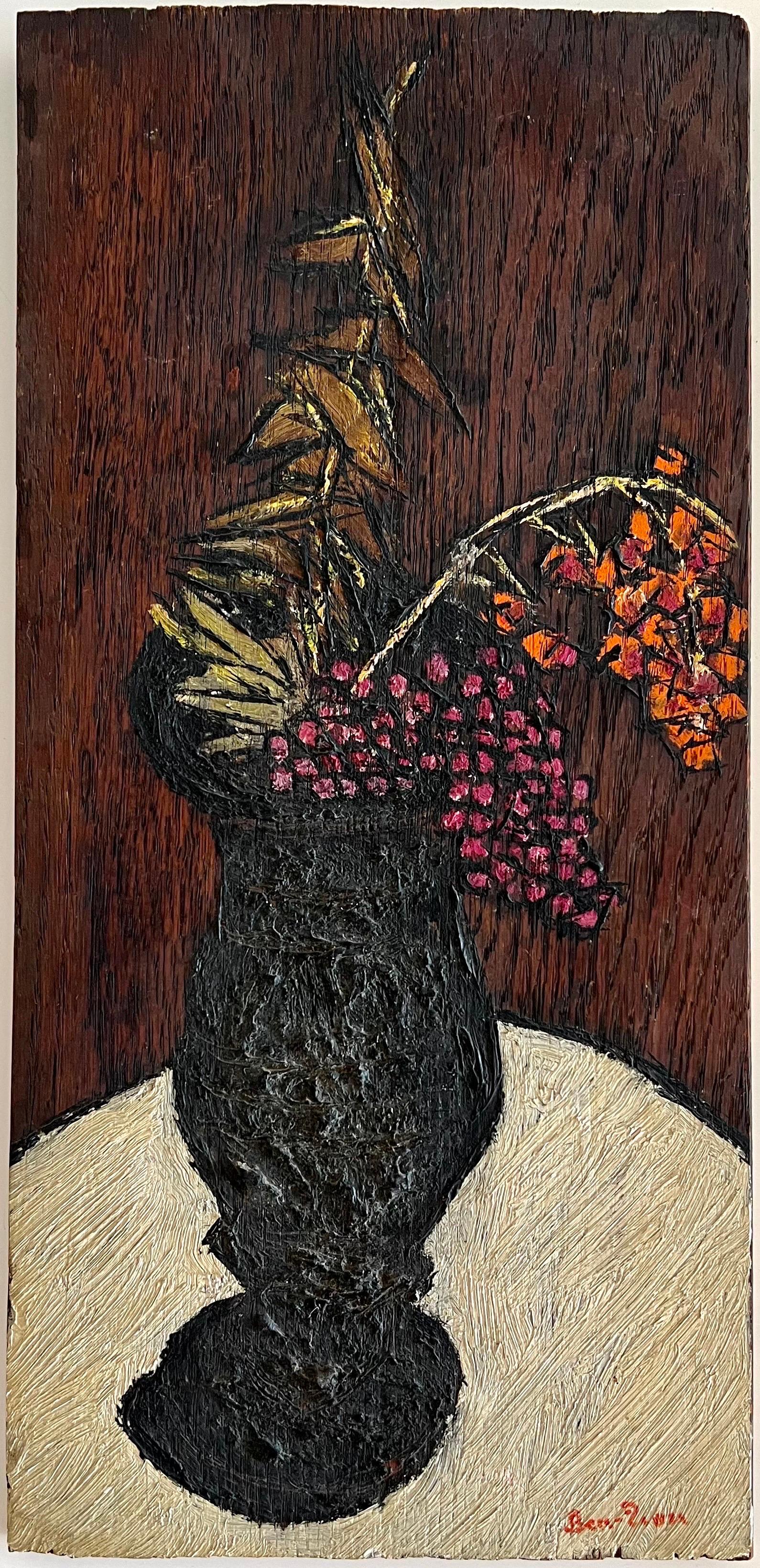 American Modernist Oil Painting Expressionist Vase, Flowers WPA Artist Ben ZIon