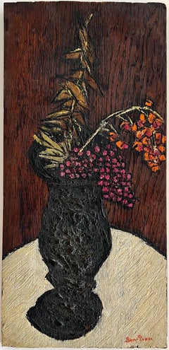 Retro American Modernist Oil Painting Expressionist Vase, Flowers WPA Artist Ben ZIon