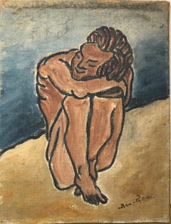 American Modernist Oil Painting Nude Male on Beach WPA Artist Group of 10