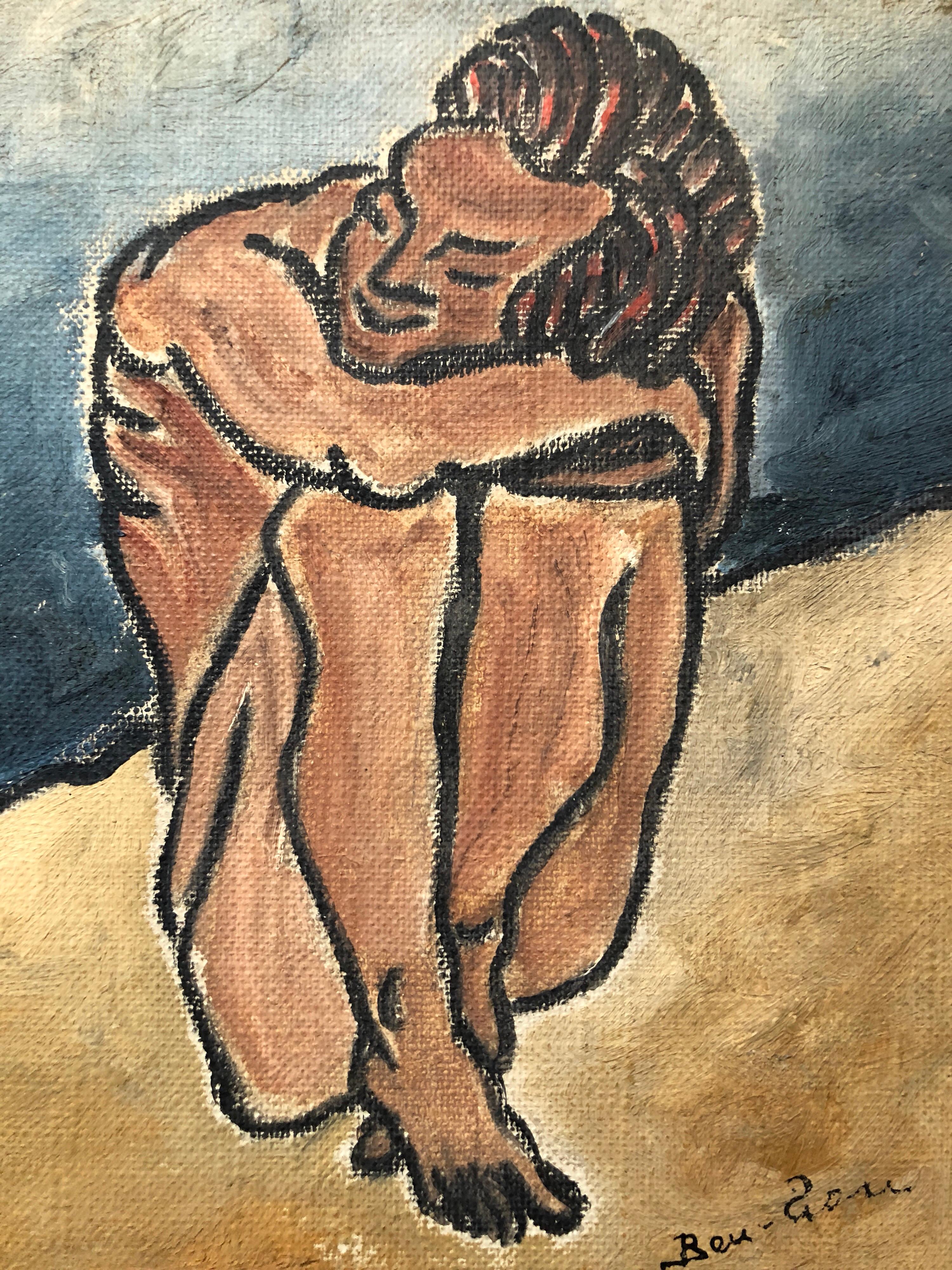 American Modernist Oil Painting Nude Male on Beach WPA Artist Group of 10 For Sale 2