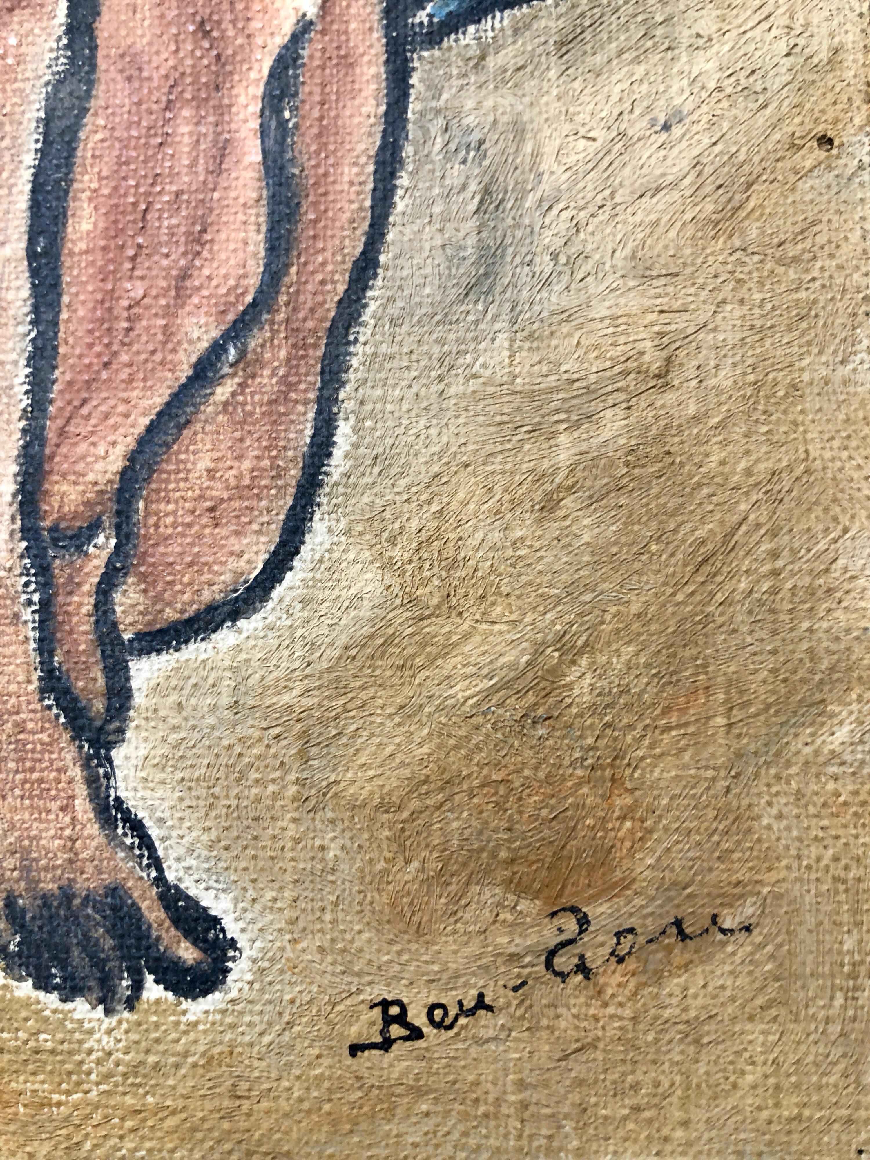 American Modernist Oil Painting Nude Male on Beach WPA Artist Group of 10 - Brown Figurative Painting by Ben-Zion Weinman