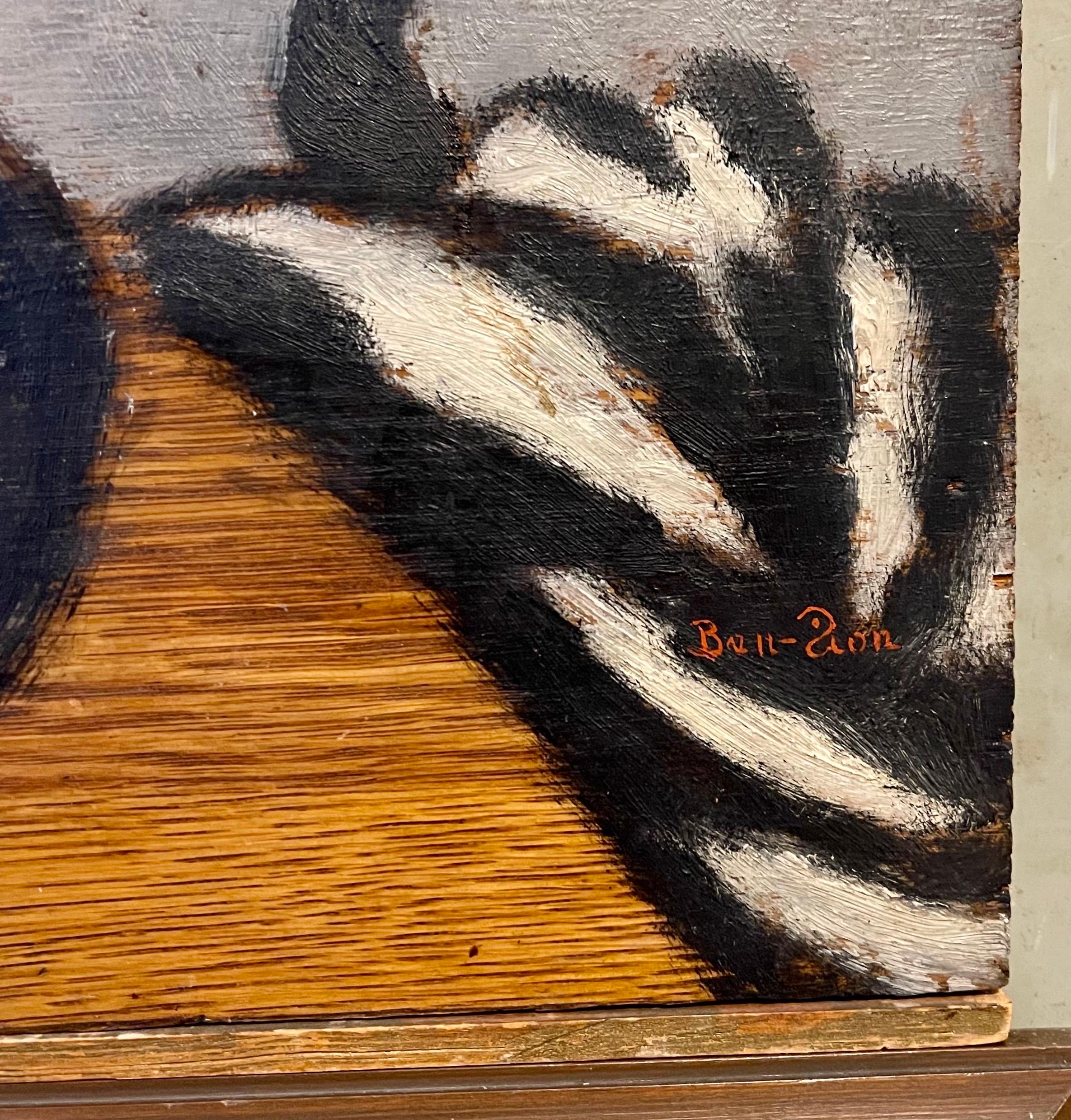 Espressionista Judaica Havdalah Pittura a olio Modernista ebreo-americano Ben Zion - Interior Painting Marrone di Ben-Zion Weinman