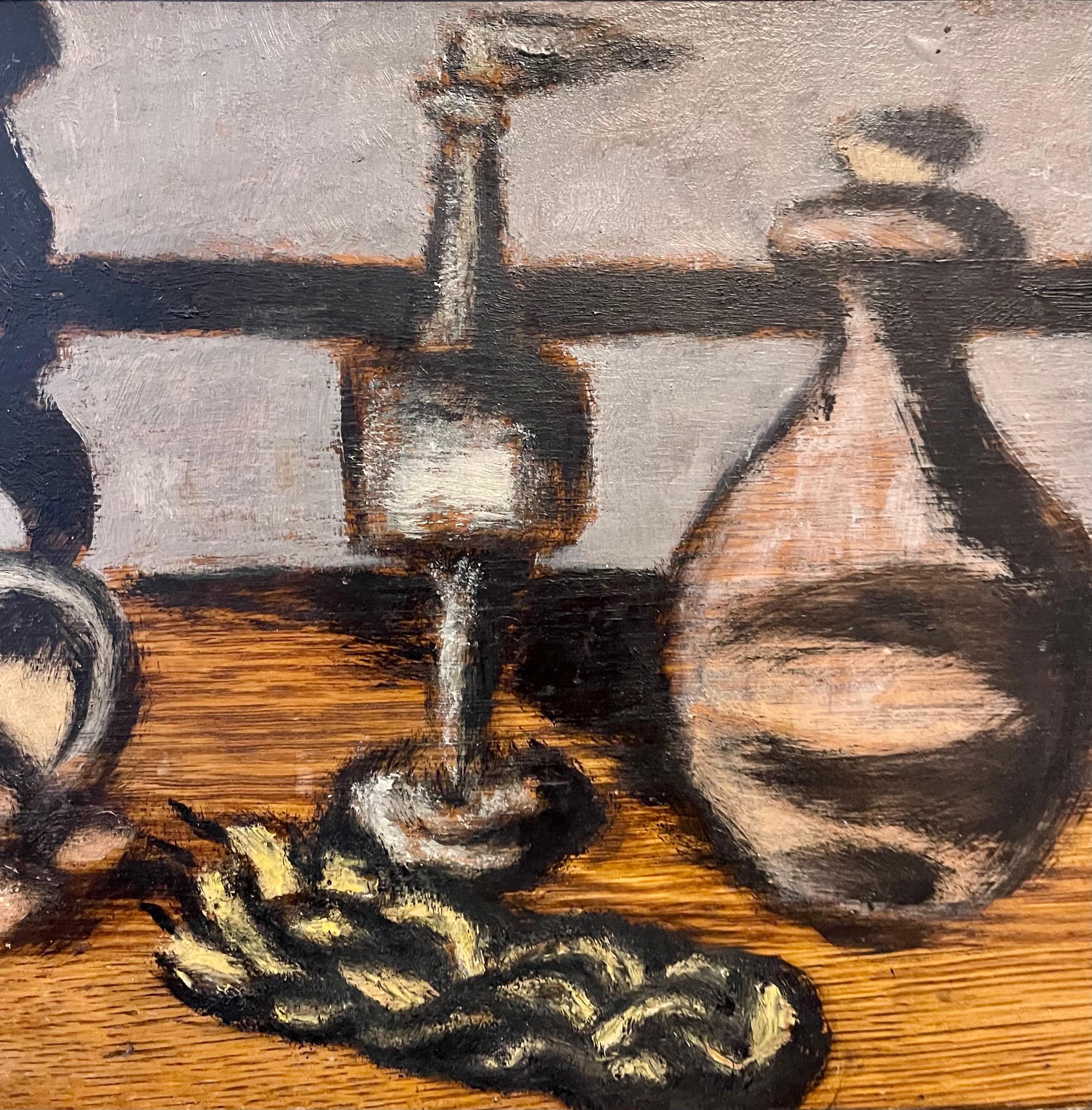 Peinture à l'huile d'une nature morte représentant une scène de Havdalah avec une bougie tressée, une boîte à épices et une coupe de kiddush.

Né en 1897, Ben-Zion a célébré son héritage juif européen dans ses œuvres visuelles en tant que sculpteur,