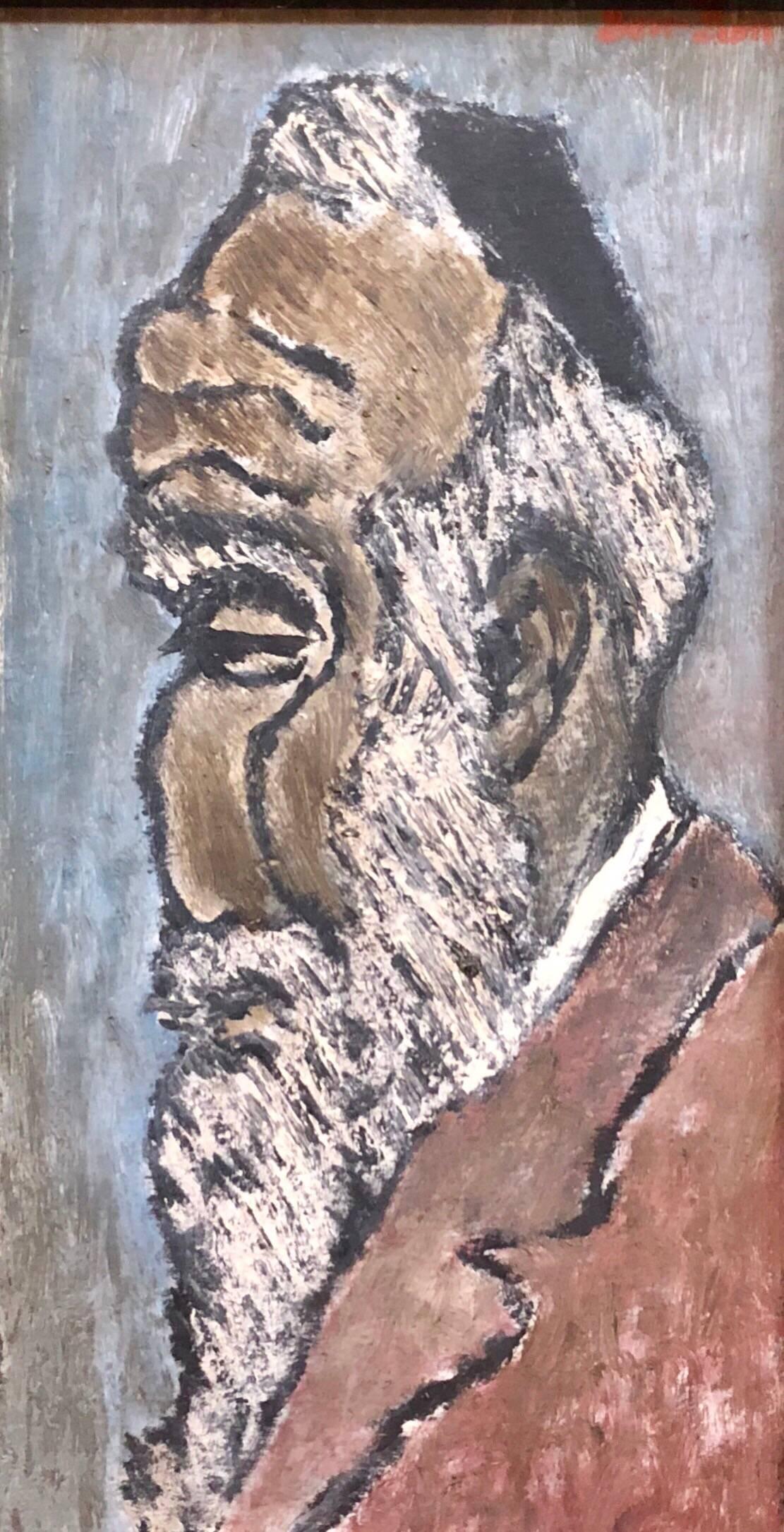 Ben-Zion Weinman Figurative Painting - Modernist Judaica Oil Painting "Old Jew" Jewish Rabbi at Prayer
