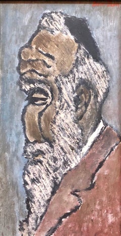Vintage Modernist Judaica Oil Painting "Old Jew" Jewish Rabbi at Prayer